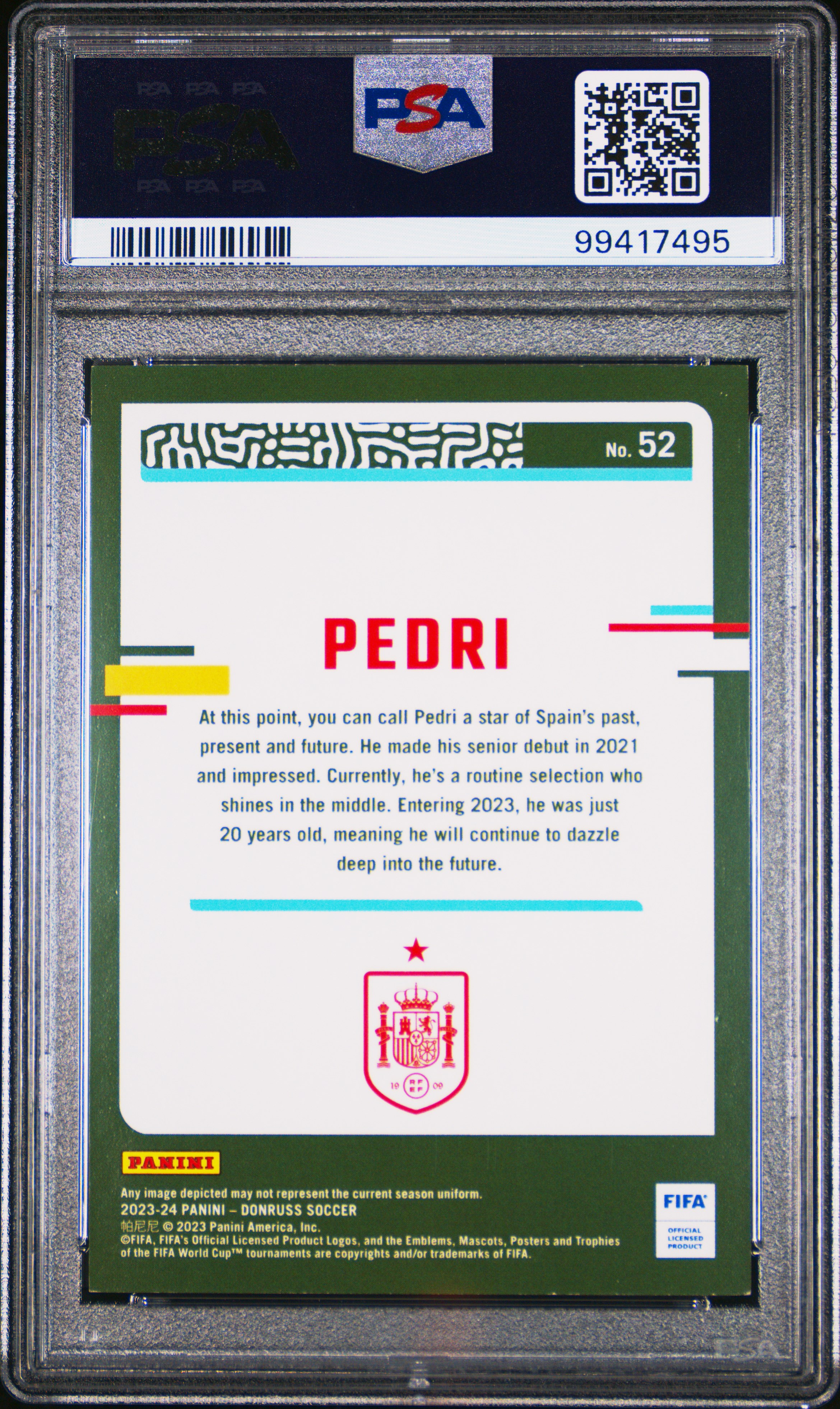 2023-24 Panini Donruss Fifa Pedri #52 (Pink Diamond) Nm 7 back