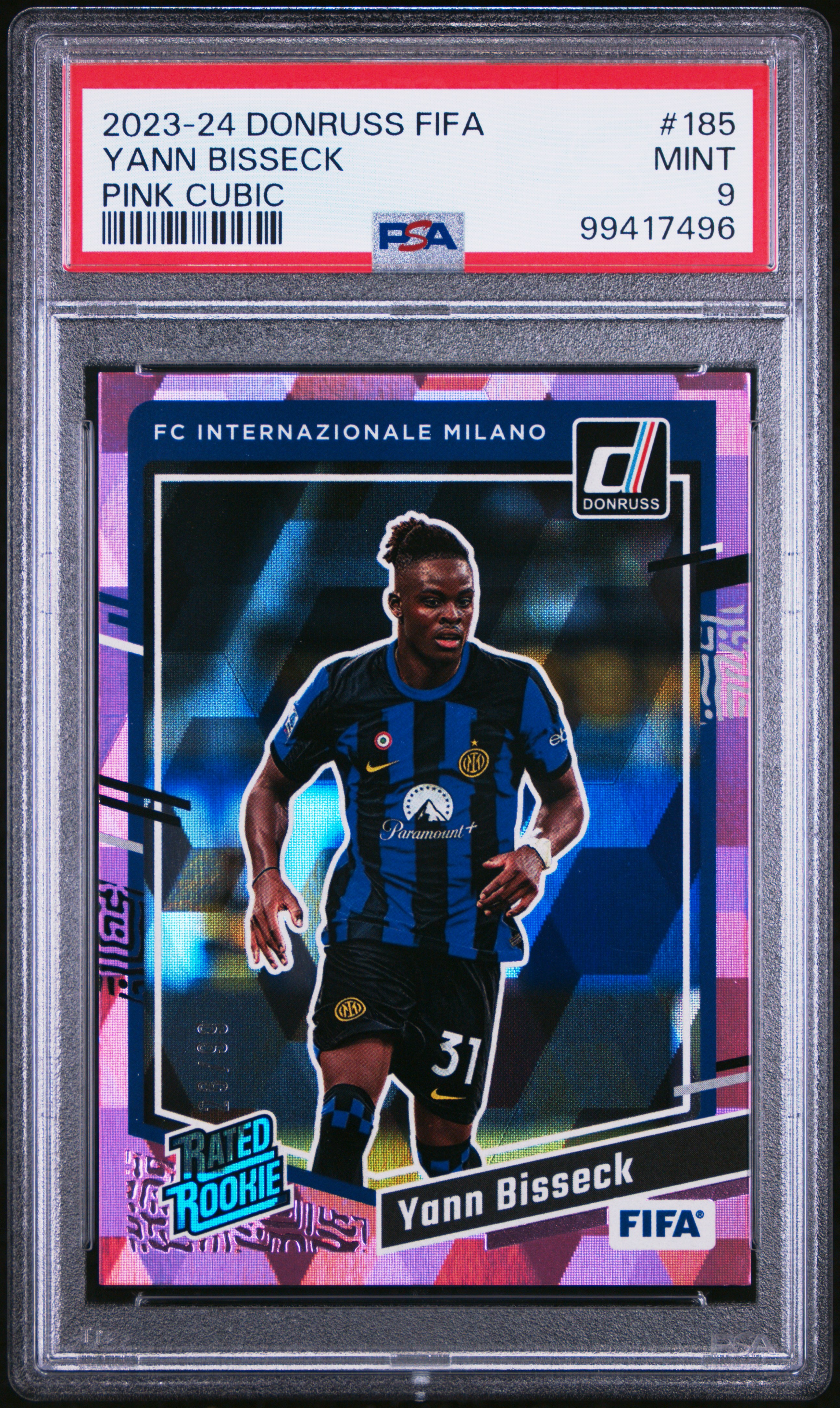 2023-24 Panini Donruss Fifa Yann Bisseck #185 (Pink Cubic) Mint 9 front