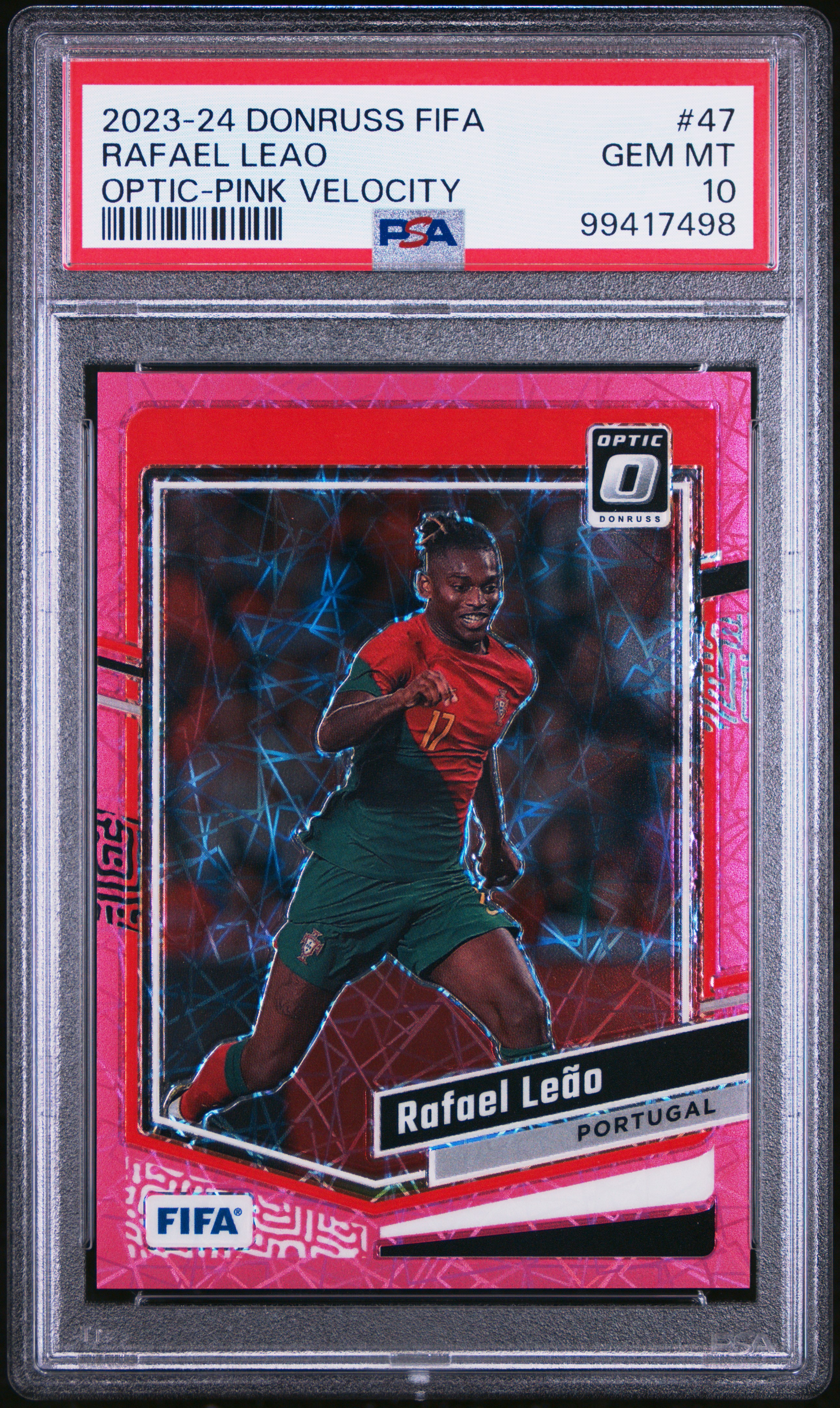 2023-24 Panini Donruss Fifa Rafael Leao #47 (Optic-Pink Velocity) Gem Mt 10 front