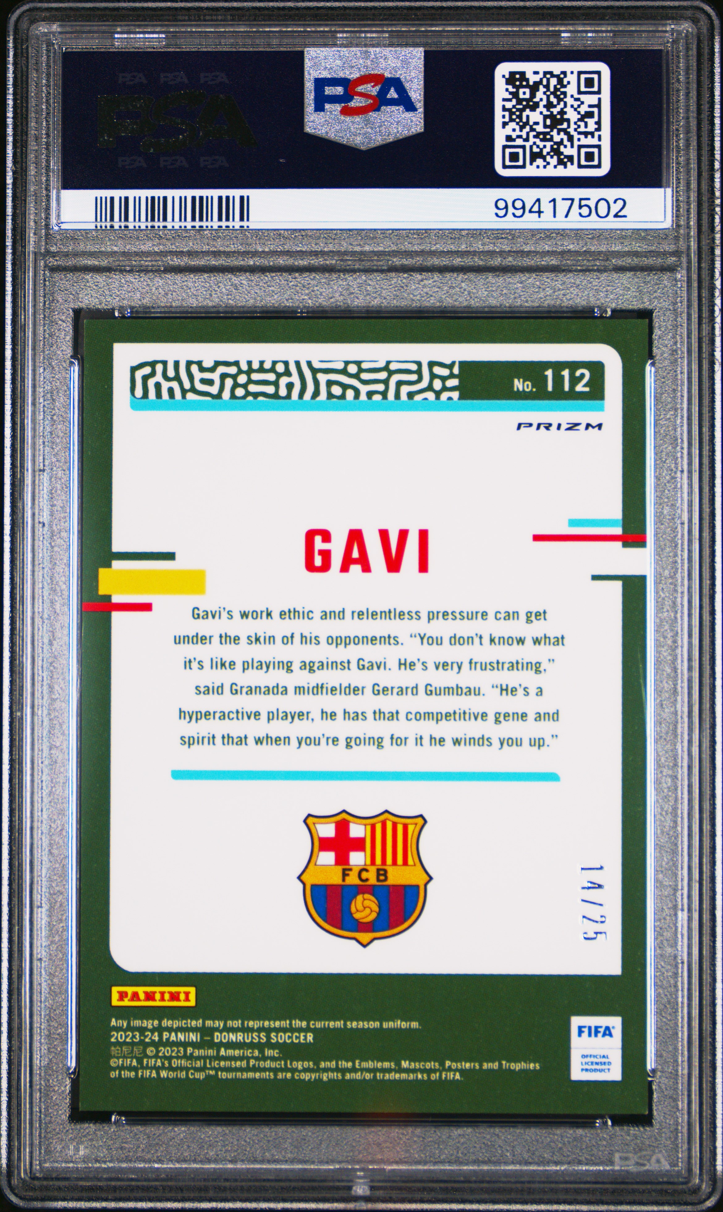 2023-24 Panini Donruss Fifa Gavi #112 (Optic-Pink Ice) Gem Mt 10 back