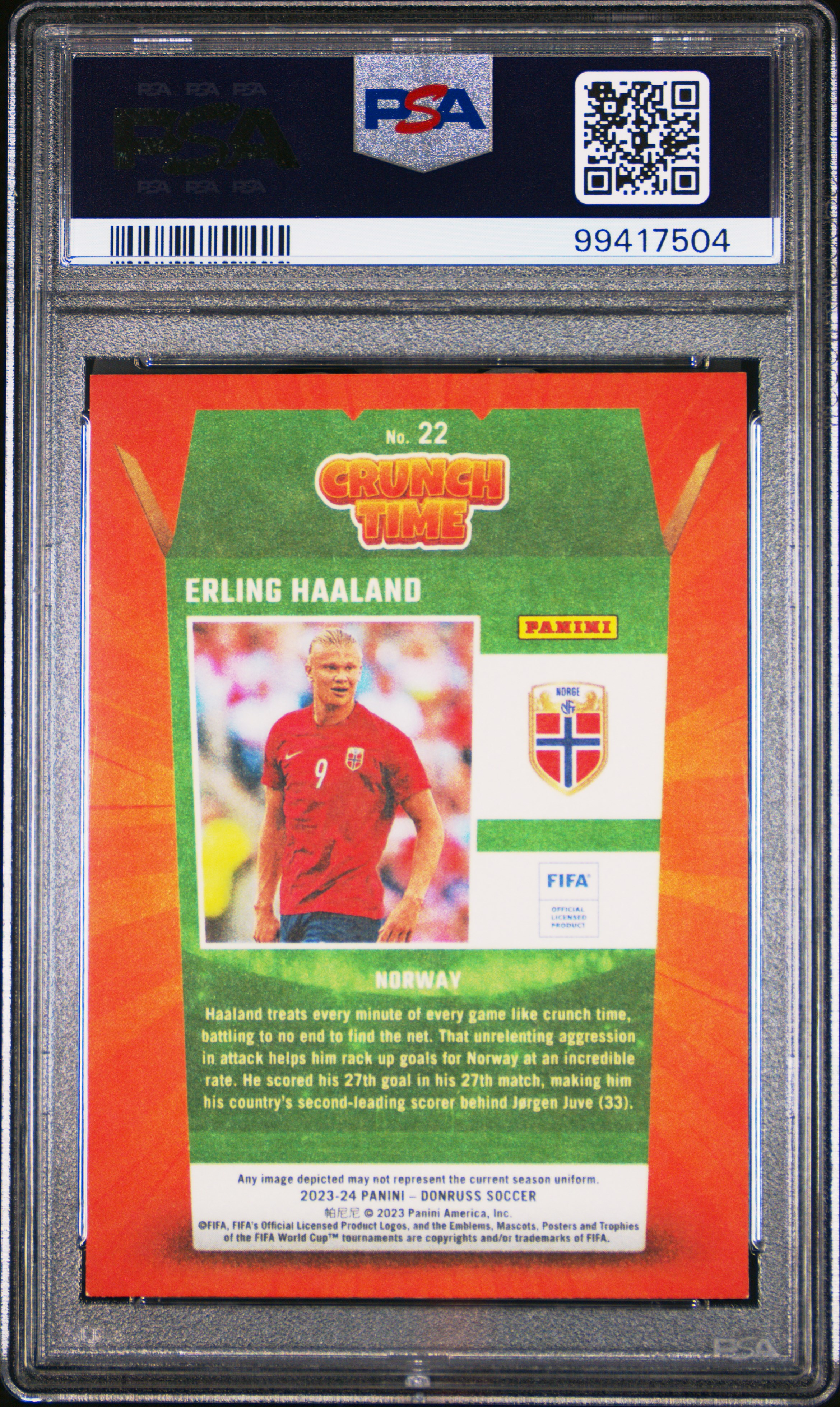 2023-24 Panini Donruss Fifa Crunch Time Erling Haaland #22 Nm-Mt 8 back