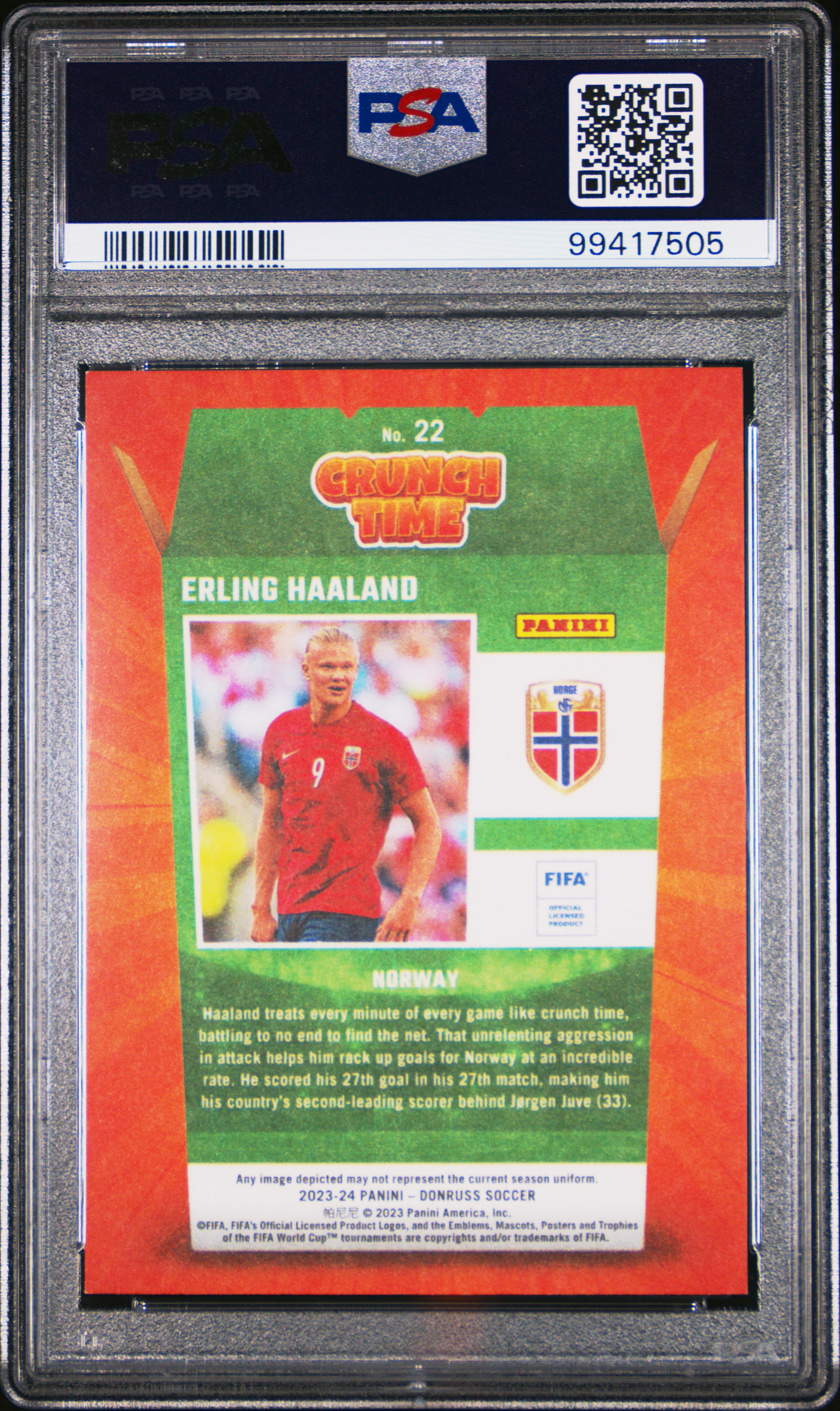 2023-24 Panini Donruss Fifa Crunch Time Erling Haaland #22 Nm-Mt 8 back