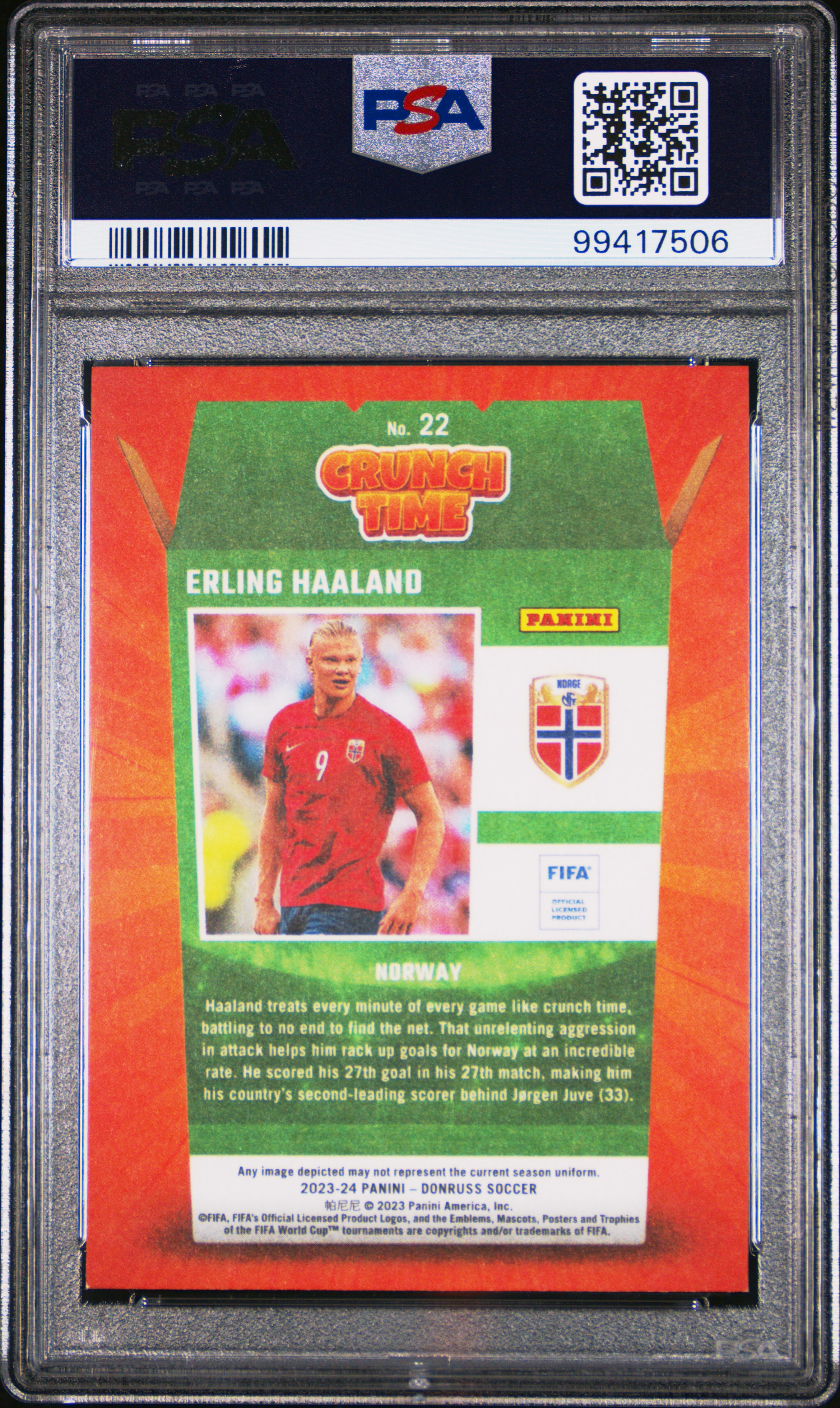 2023-24 Panini Donruss Fifa Crunch Time Erling Haaland #22 Nm-Mt 8 back