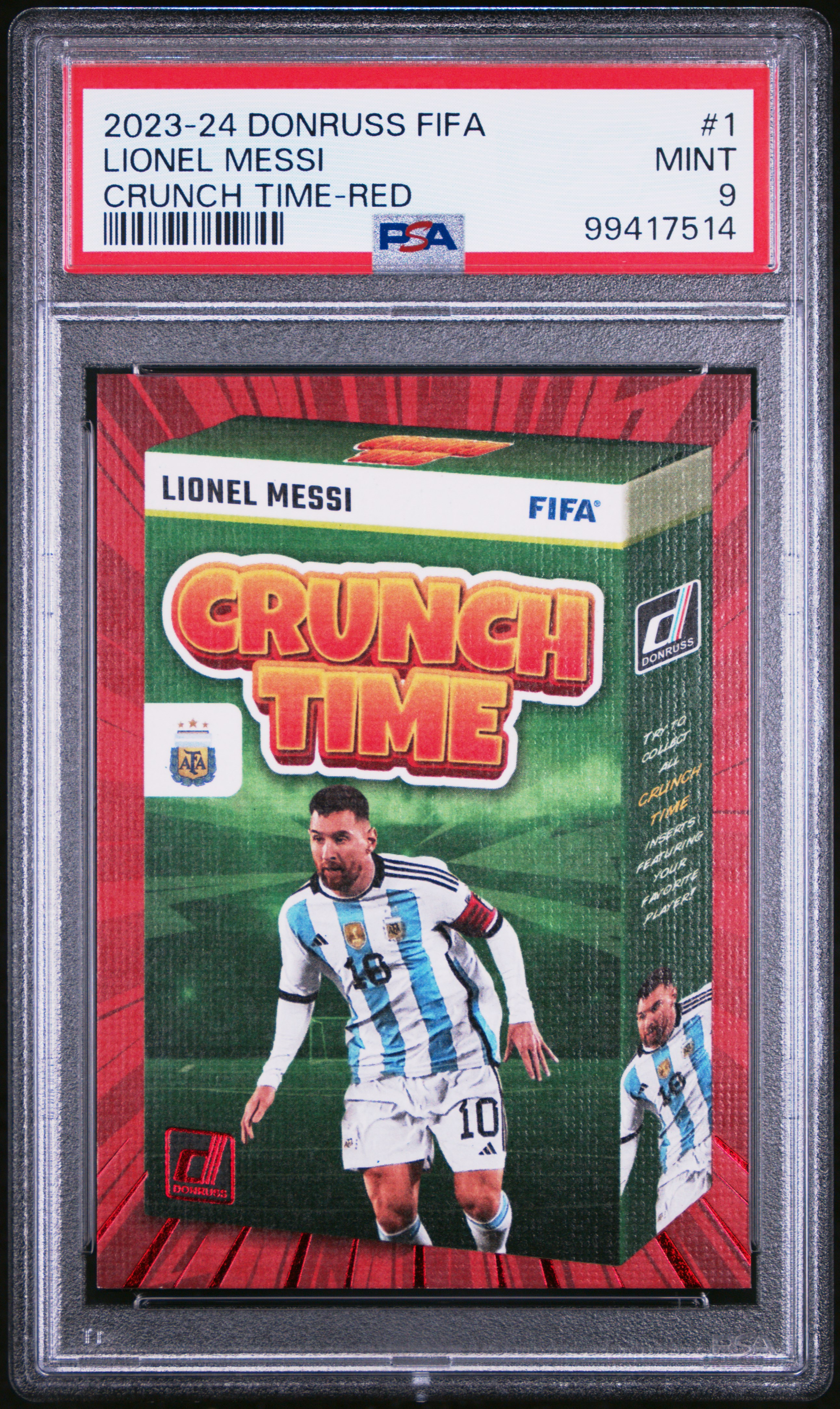 2023-24 Panini Donruss Fifa Crunch Time Lionel Messi #1 (Crunch Time-Red) Mint 9 front