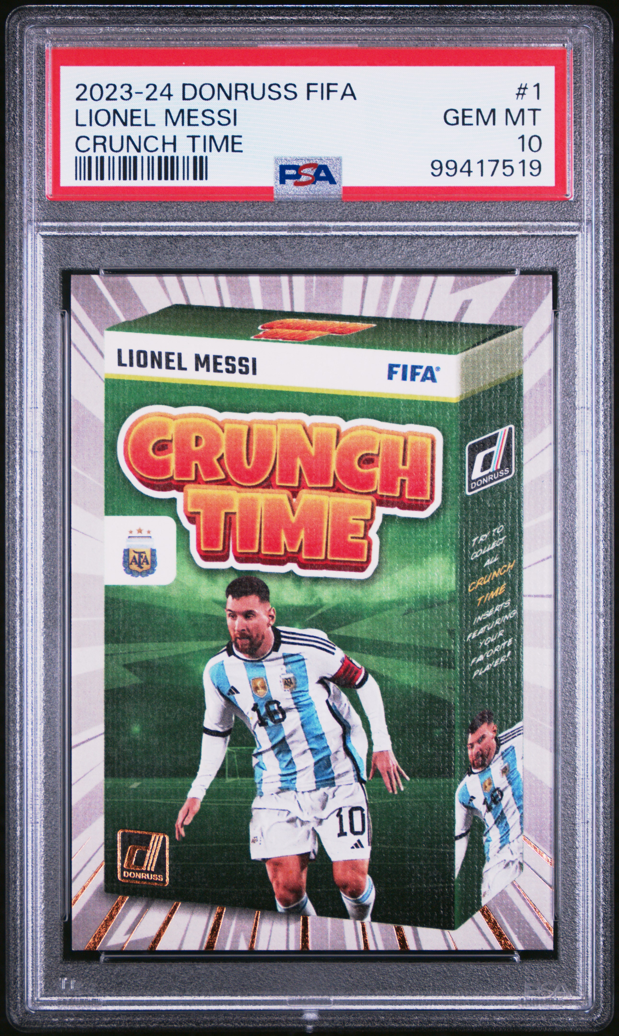 2023-24 Panini Donruss Fifa Crunch Time Lionel Messi #1 Gem Mt 10 front