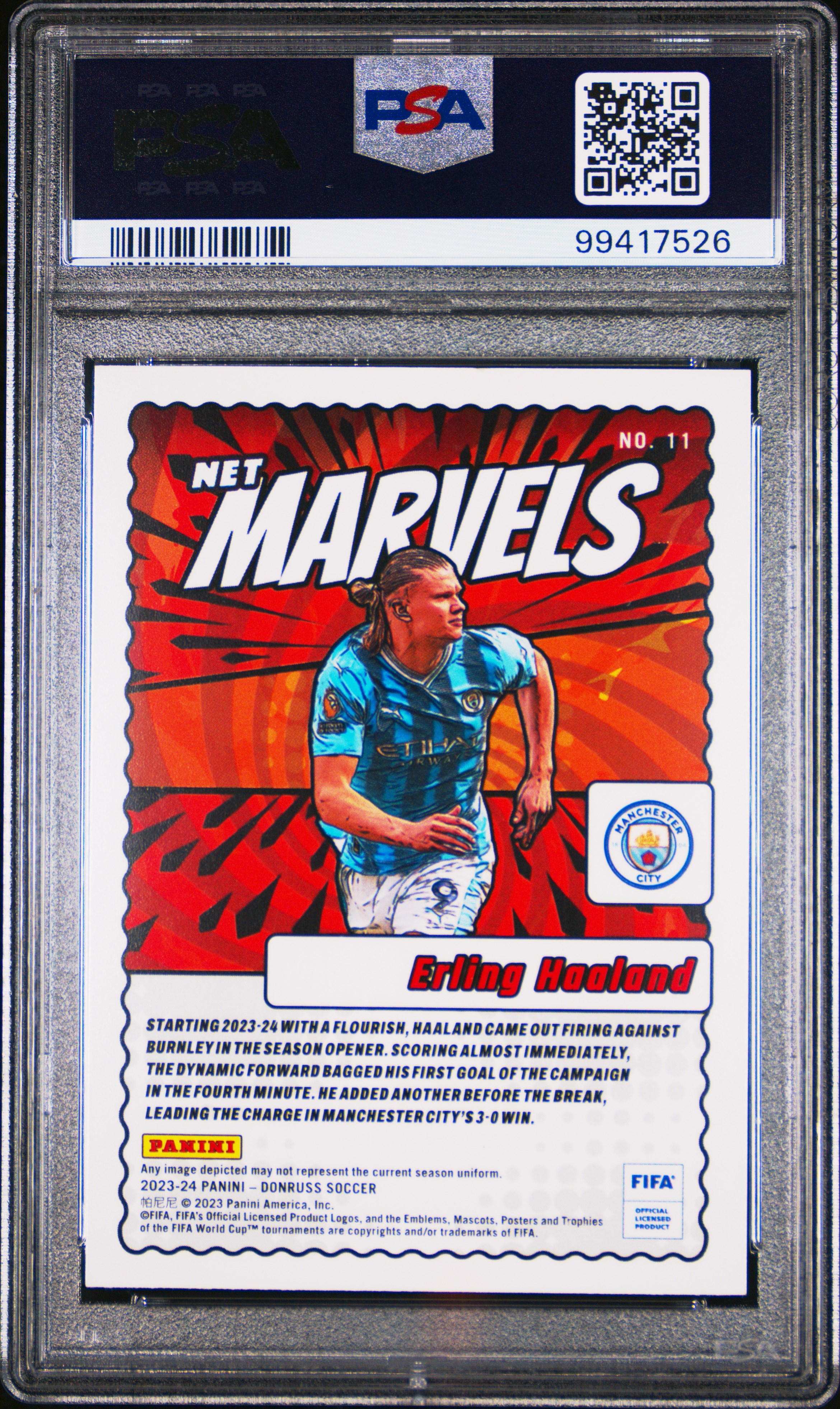 2023-24 Panini Donruss Fifa Net Marvels Erling Haaland #11 (Net Marvels-Red) Nm-Mt 8 back