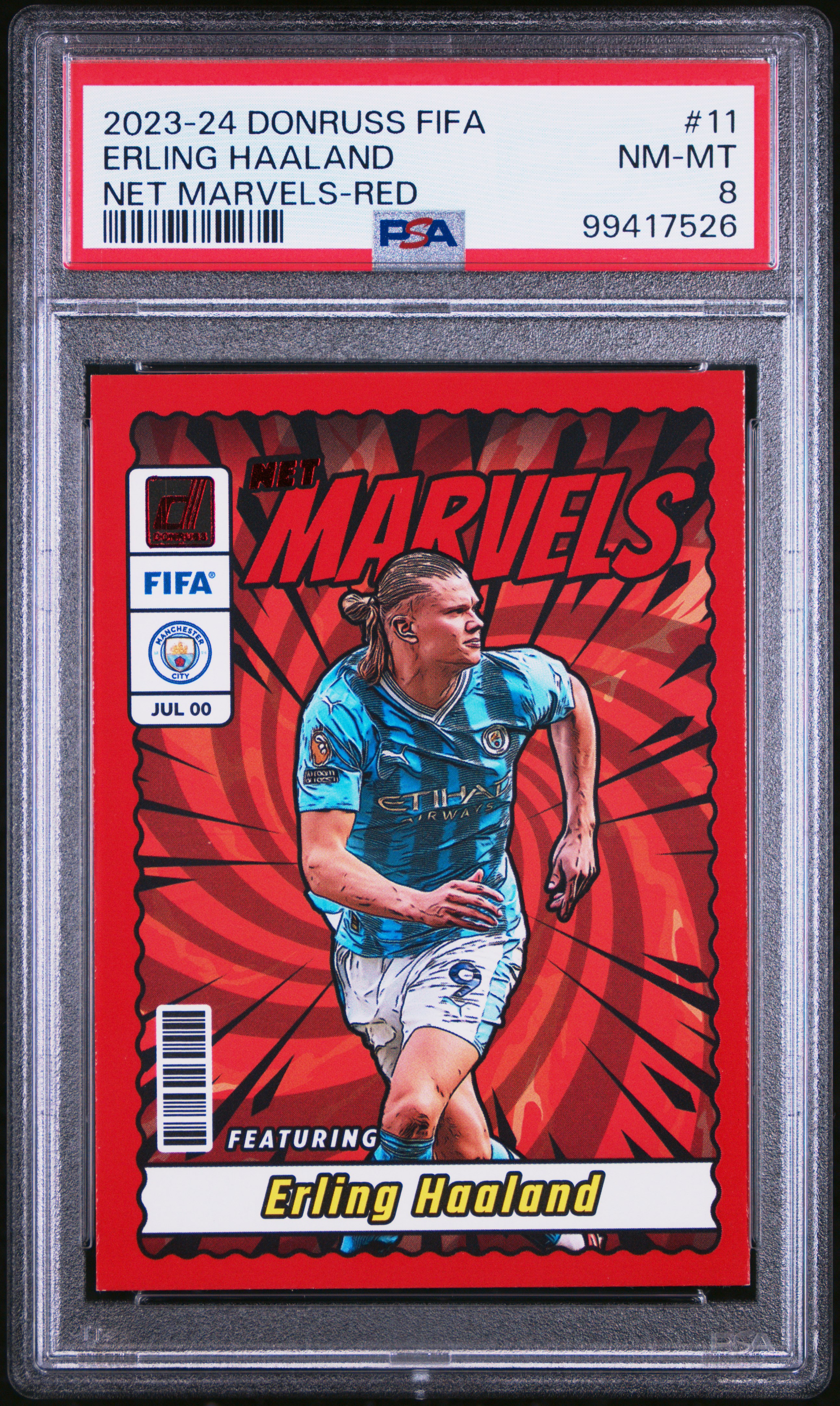 2023-24 Panini Donruss Fifa Net Marvels Erling Haaland #11 (Net Marvels-Red) Nm-Mt 8 front