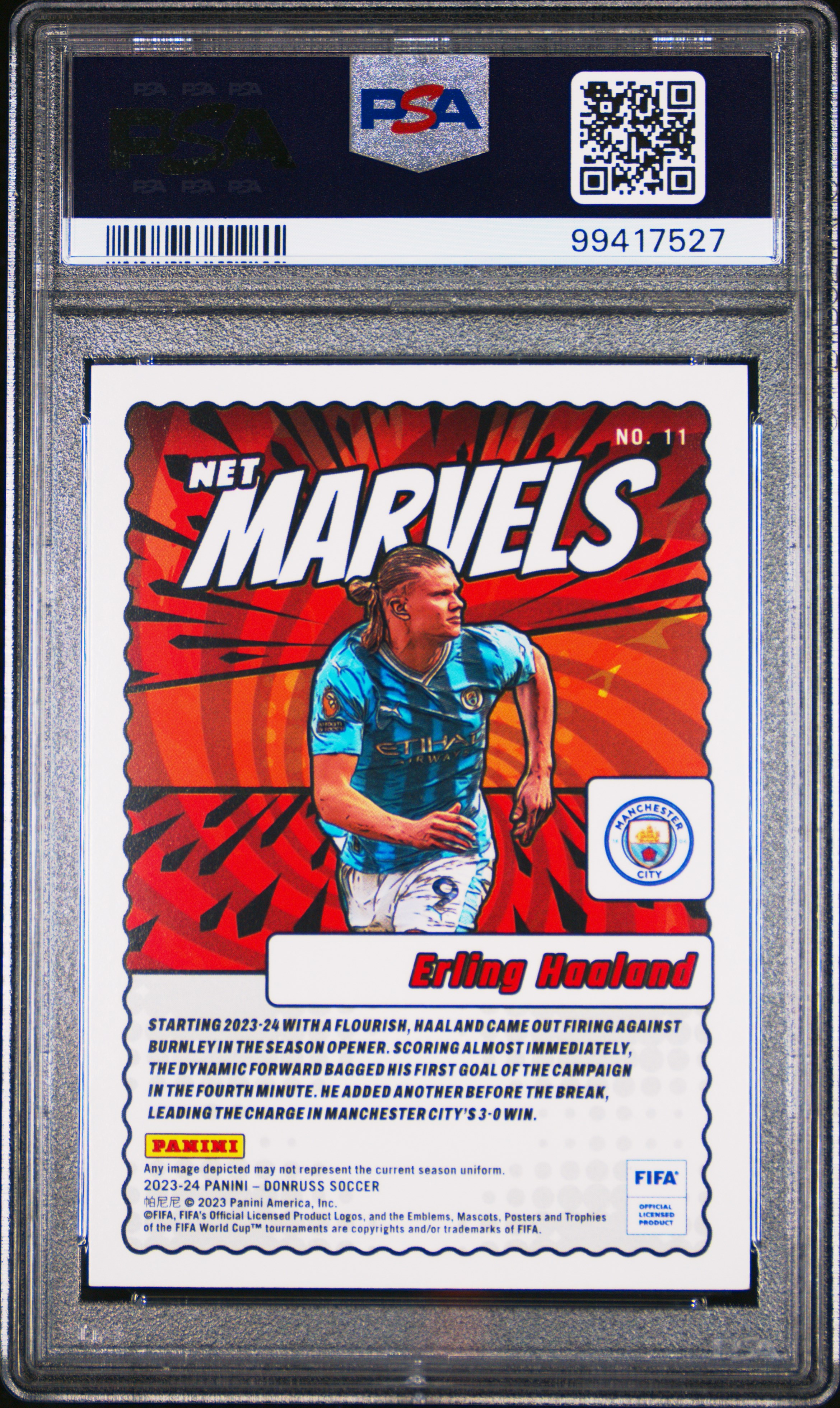 2023-24 Panini Donruss Fifa Net Marvels Erling Haaland #11 Gem Mt 10 back