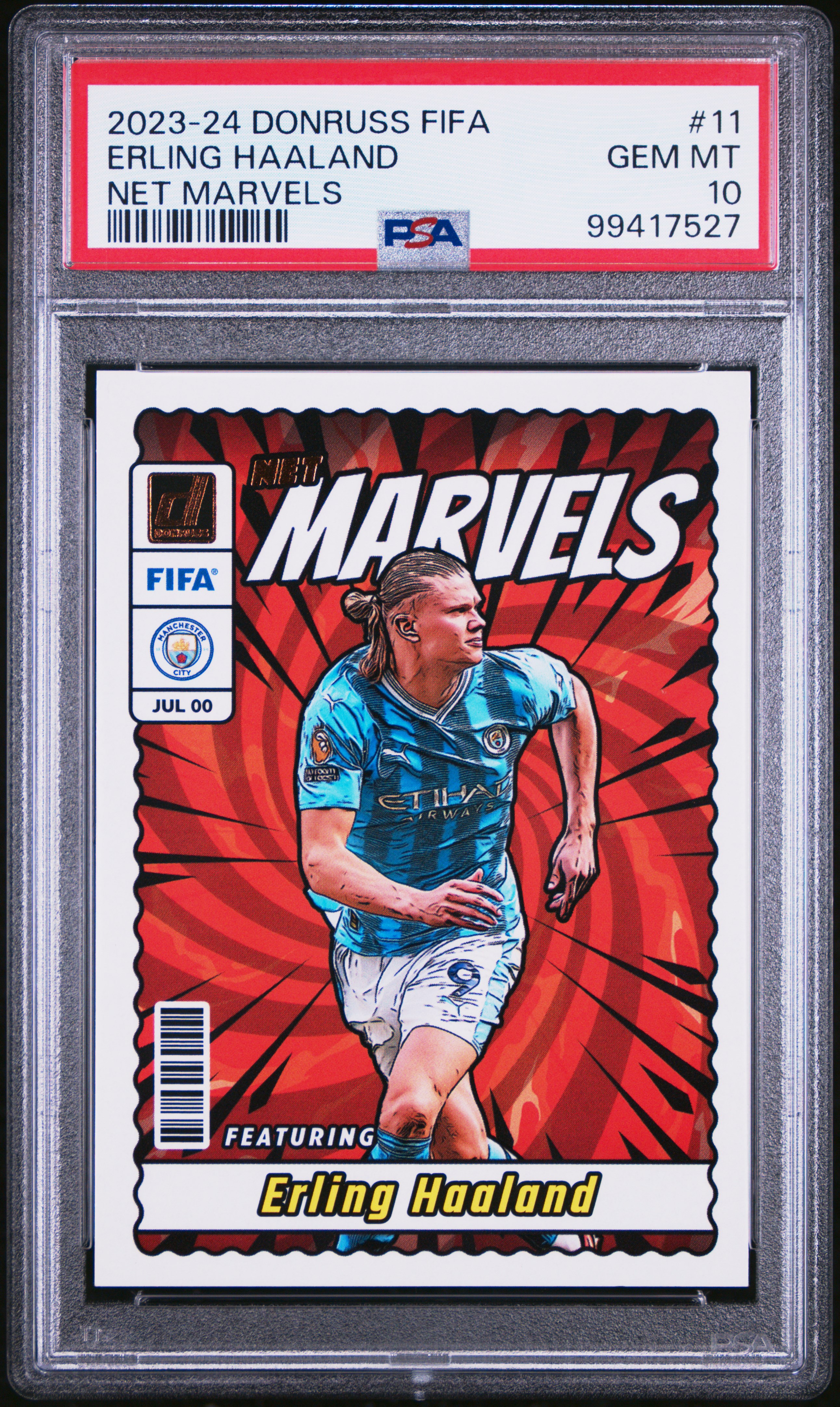 2023-24 Panini Donruss Fifa Net Marvels Erling Haaland #11 Gem Mt 10 front