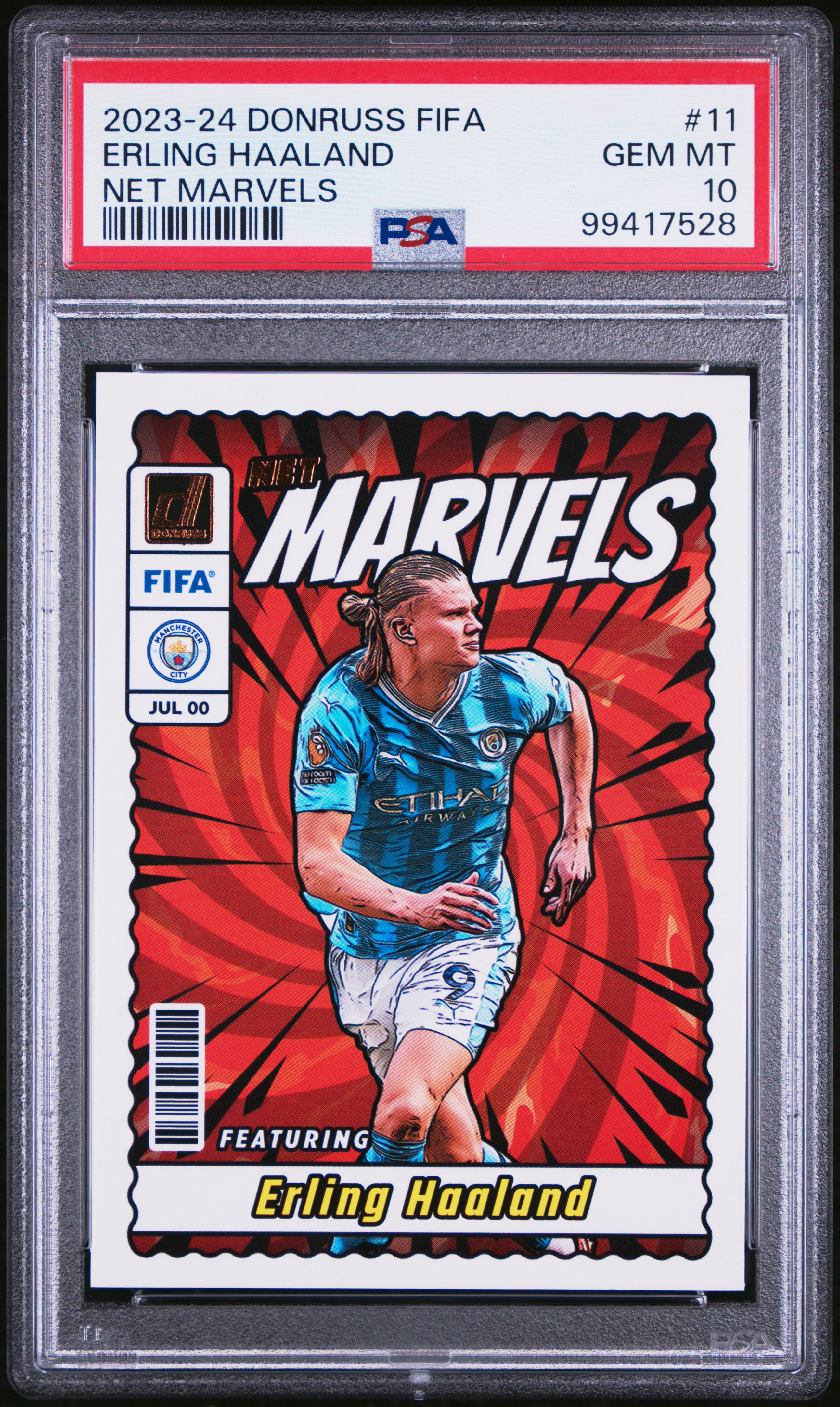2023-24 Panini Donruss Fifa Net Marvels Erling Haaland #11 Gem Mt 10 front