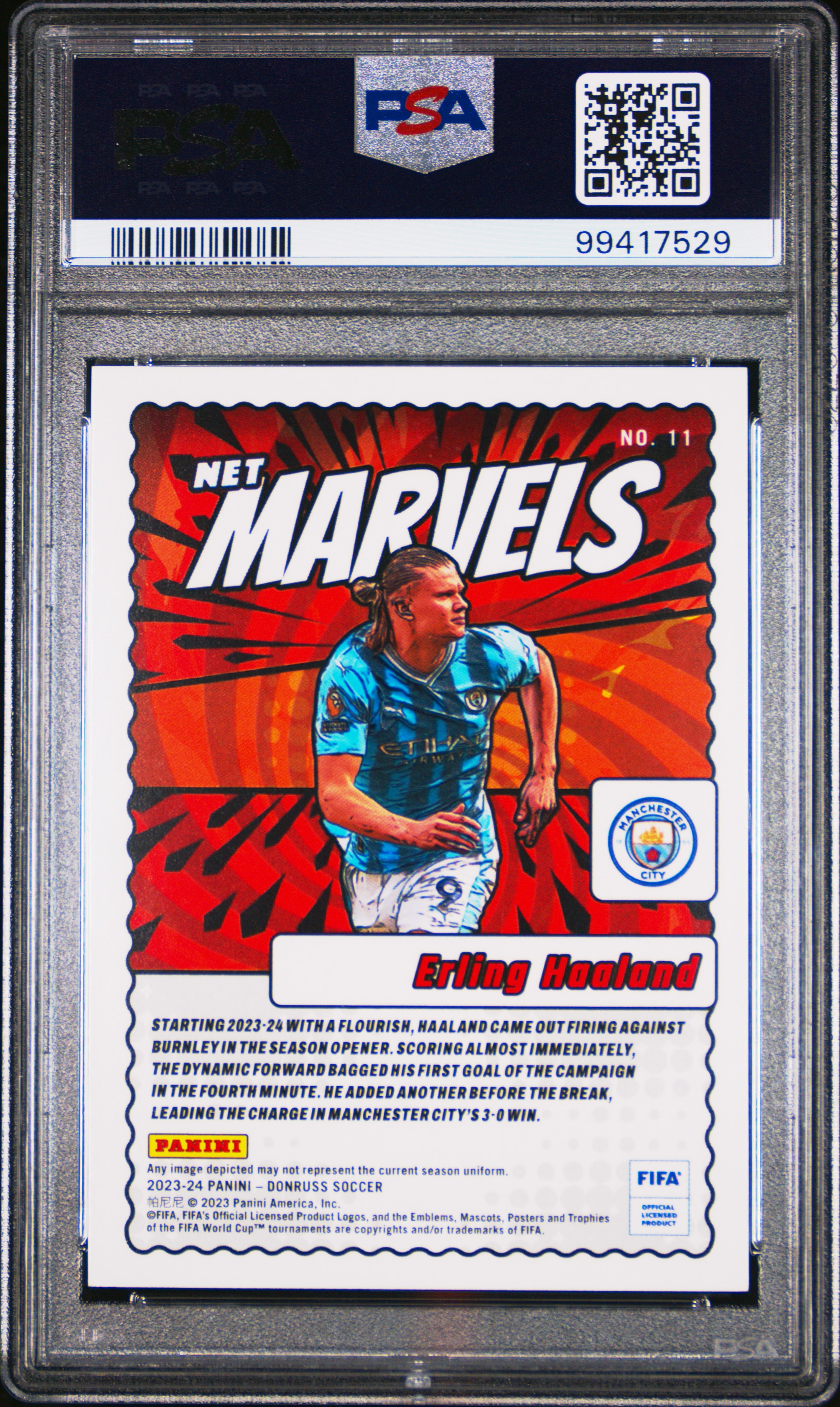 2023-24 Panini Donruss Fifa Net Marvels Erling Haaland #11 Nm 7 back