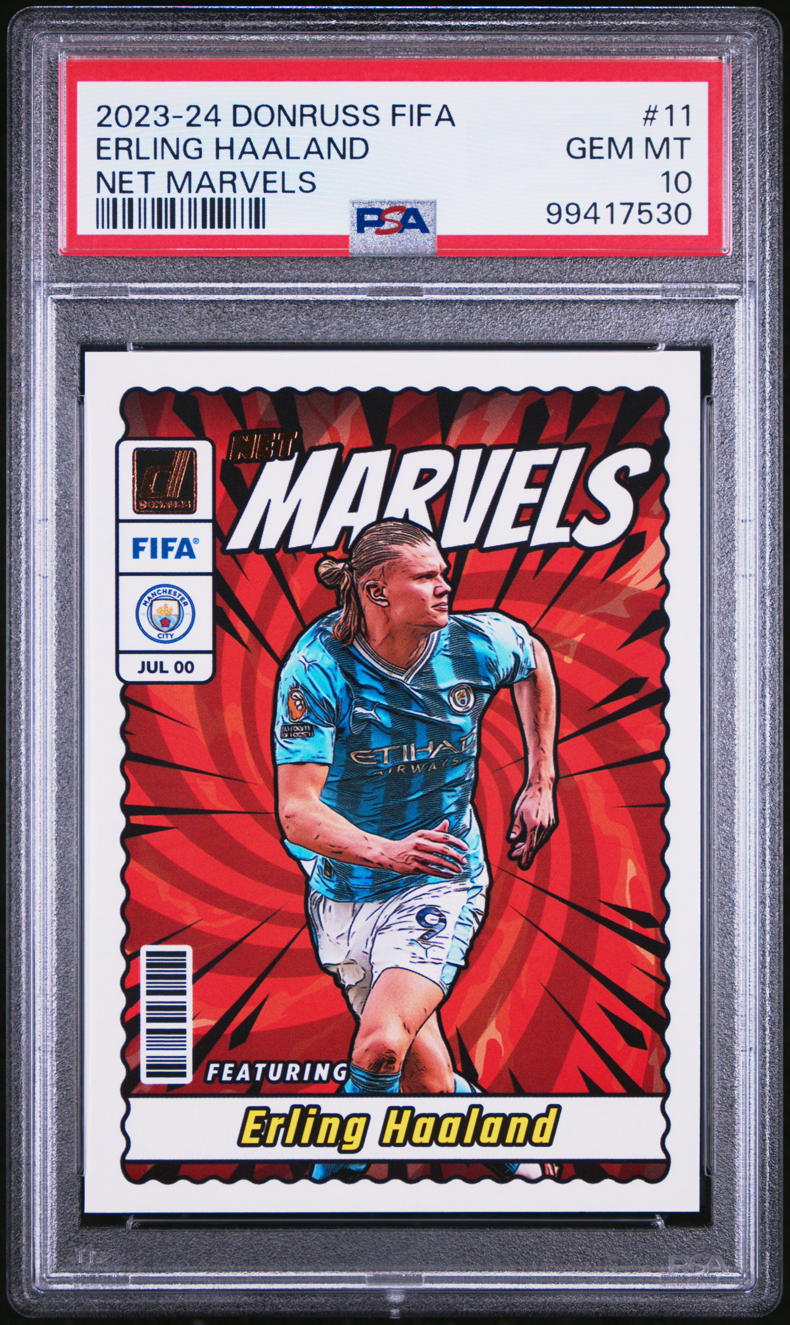 2023-24 Panini Donruss Fifa Net Marvels Erling Haaland #11 Gem Mt 10 front