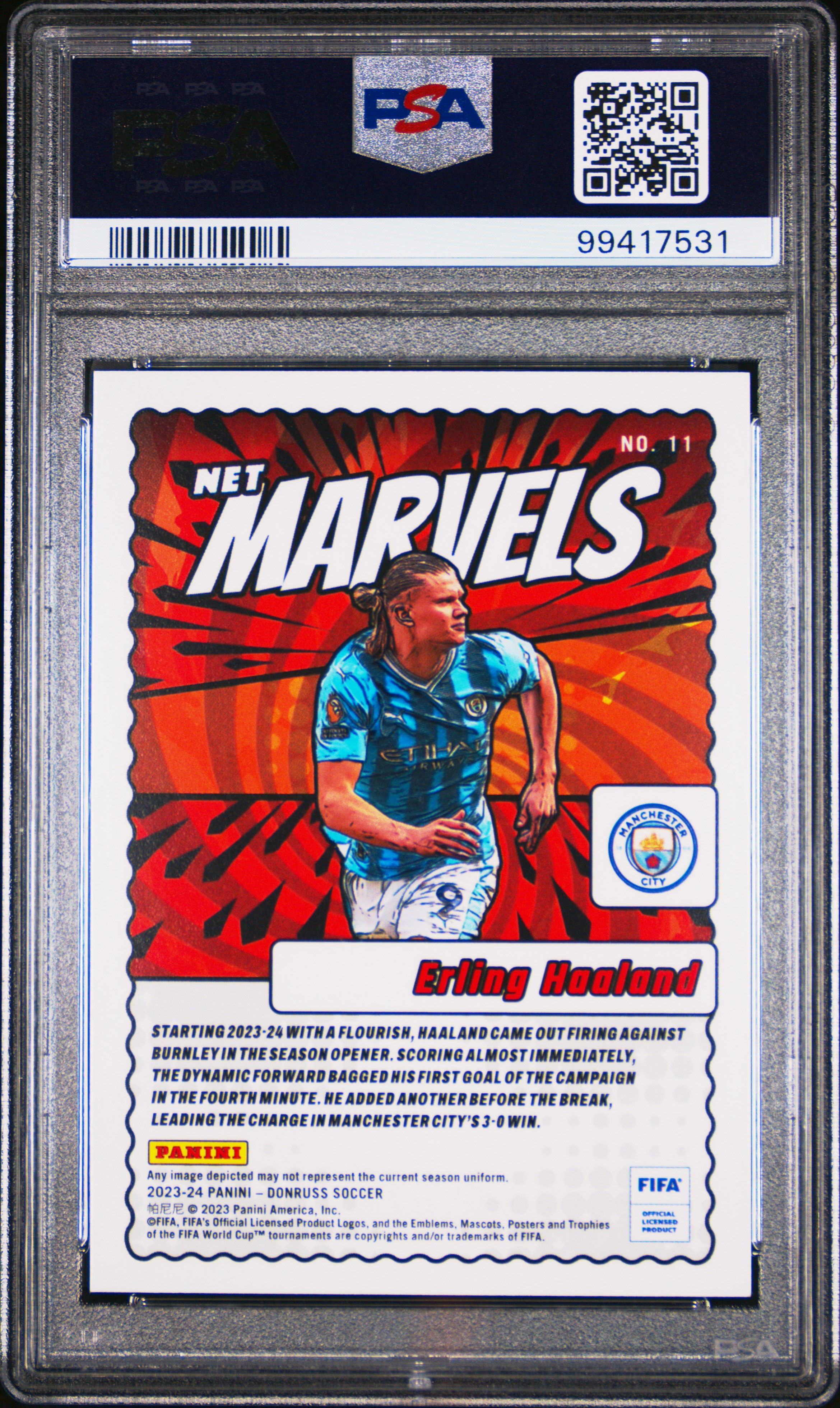 2023-24 Panini Donruss Fifa Net Marvels Erling Haaland #11 Mint 9 back