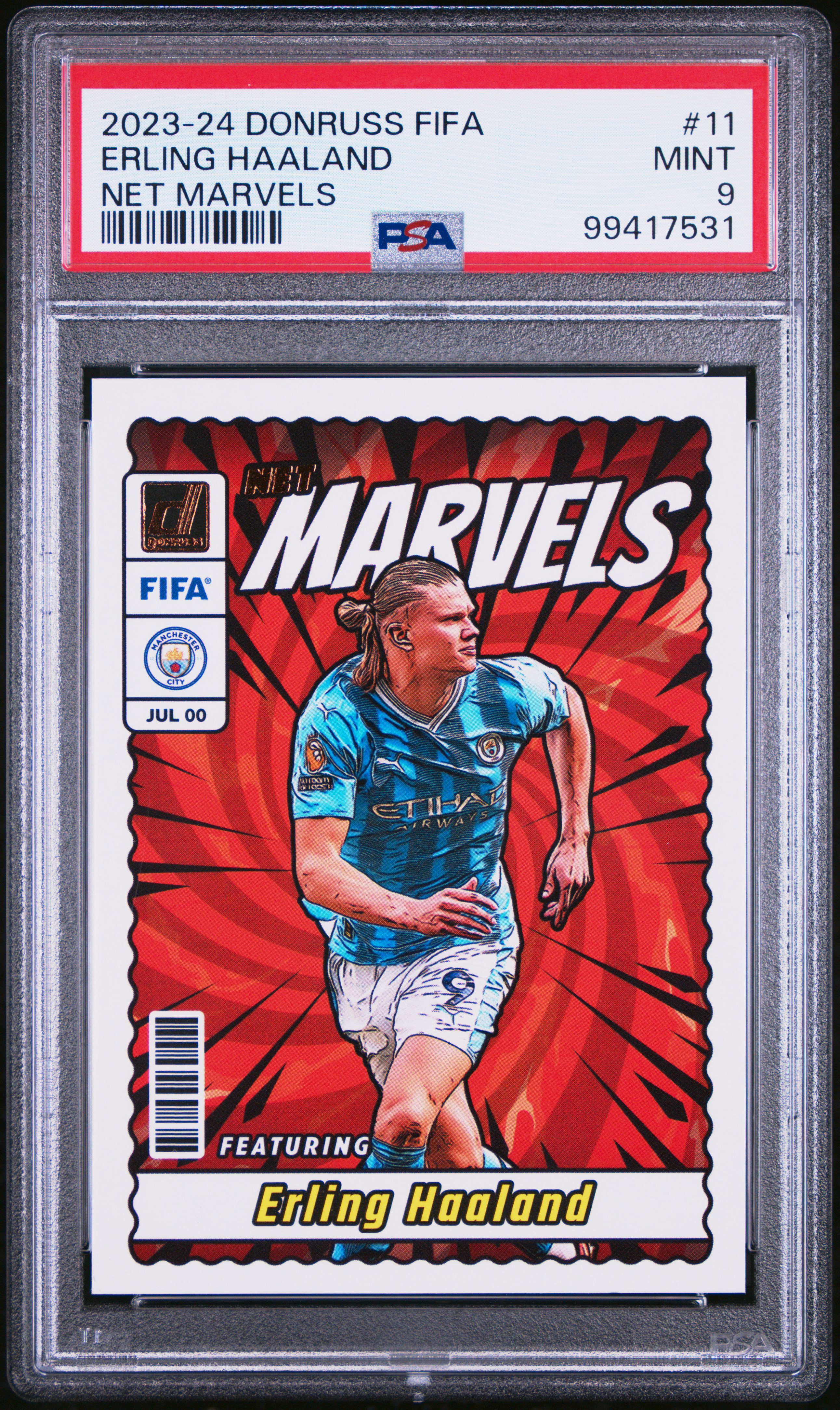 2023-24 Panini Donruss Fifa Net Marvels Erling Haaland #11 Mint 9 front