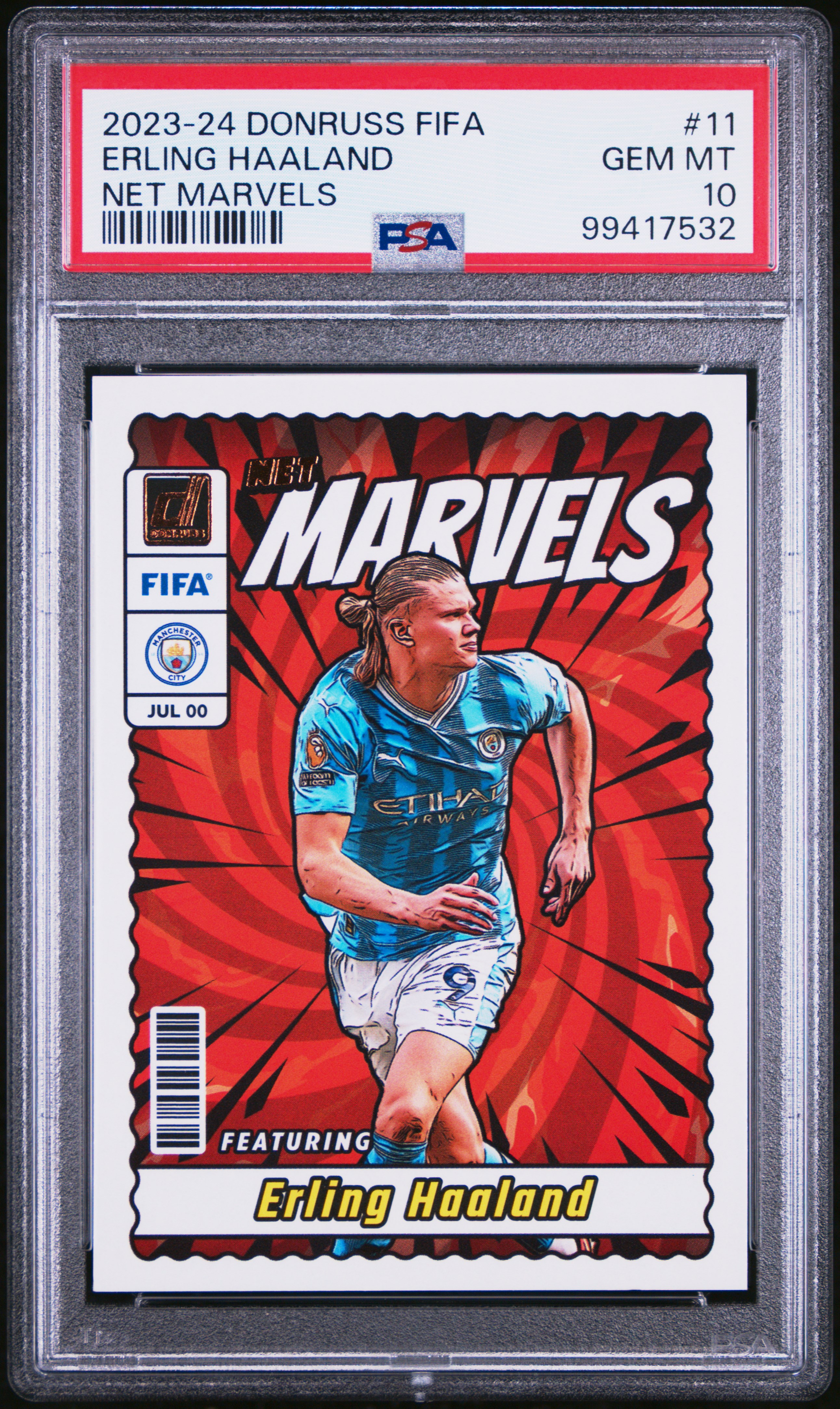 2023-24 Panini Donruss Fifa Net Marvels Erling Haaland #11 Gem Mt 10 front