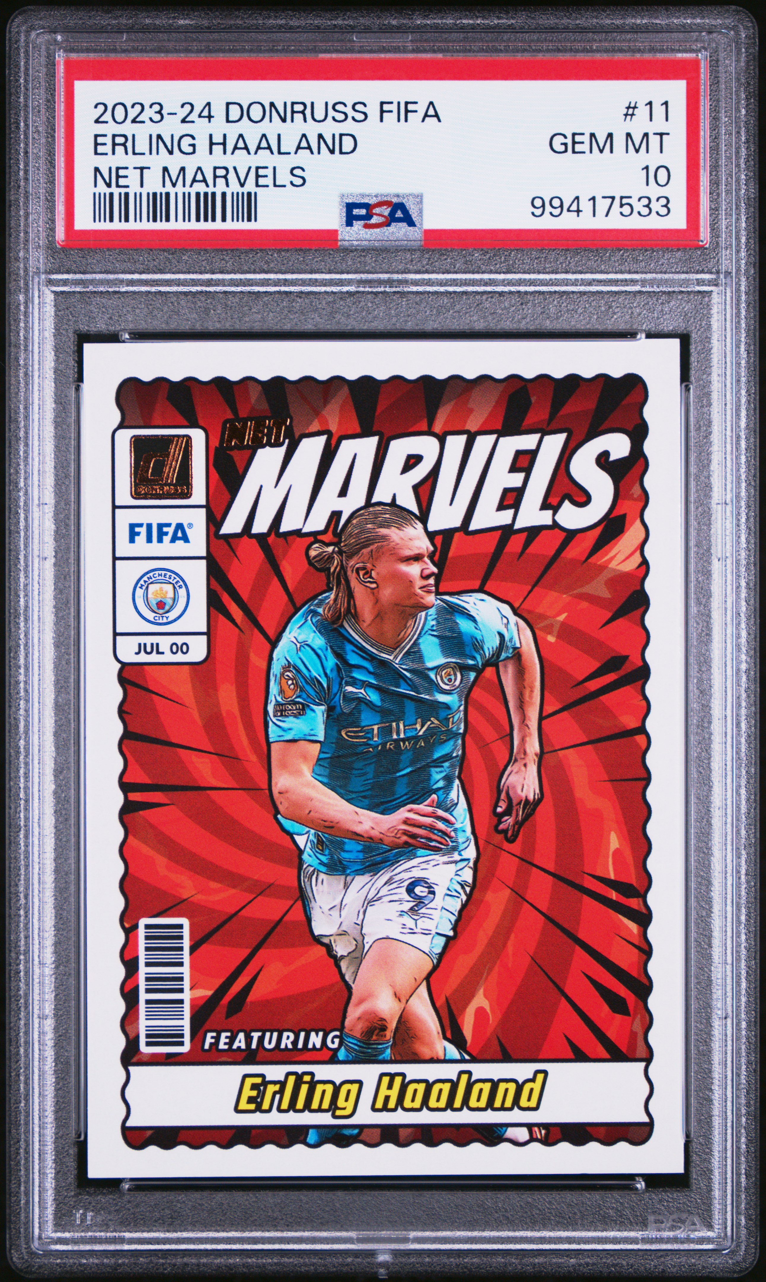 2023-24 Panini Donruss Fifa Net Marvels Erling Haaland #11 Gem Mt 10 front