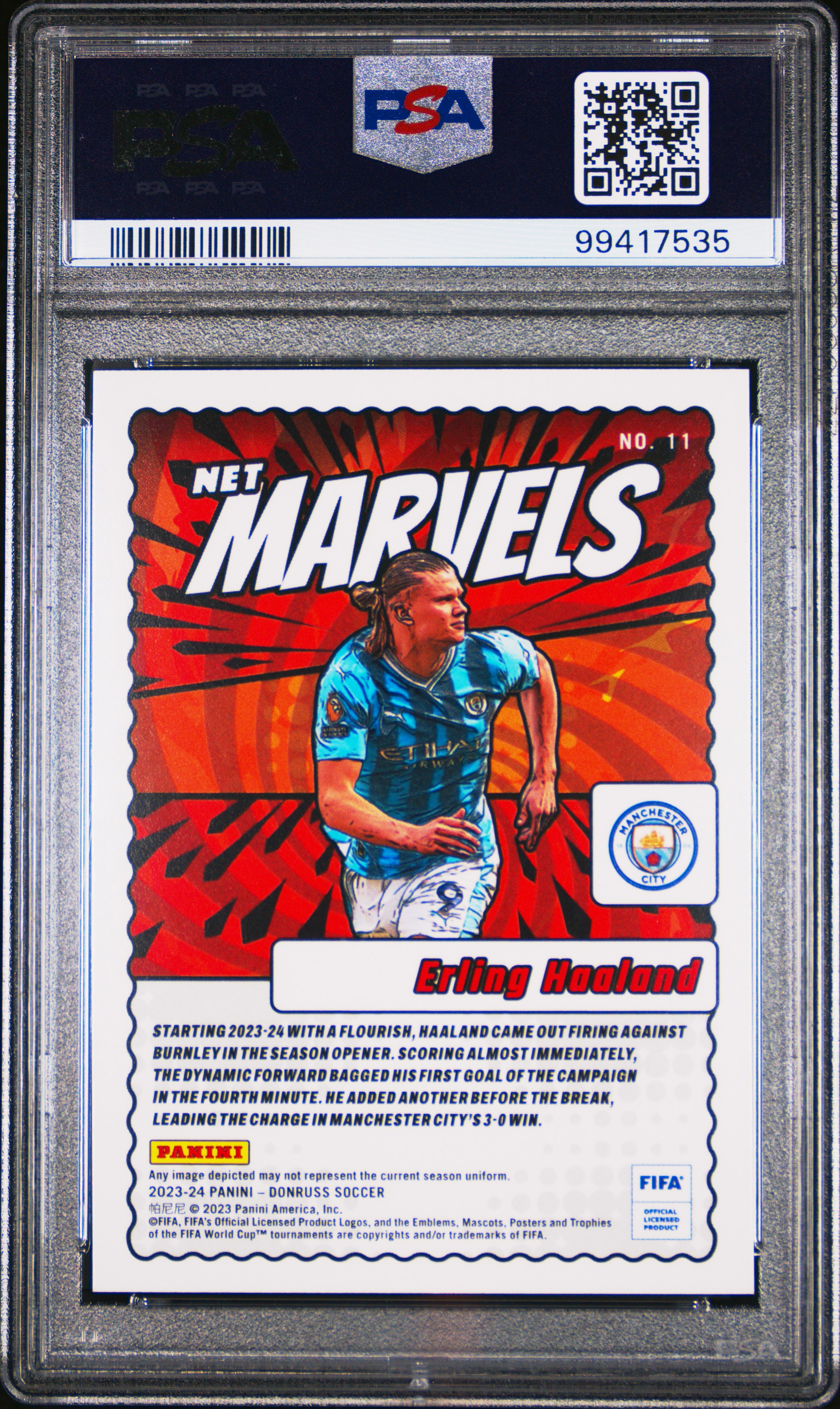 2023-24 Panini Donruss Fifa Net Marvels Erling Haaland #11 Mint 9 back
