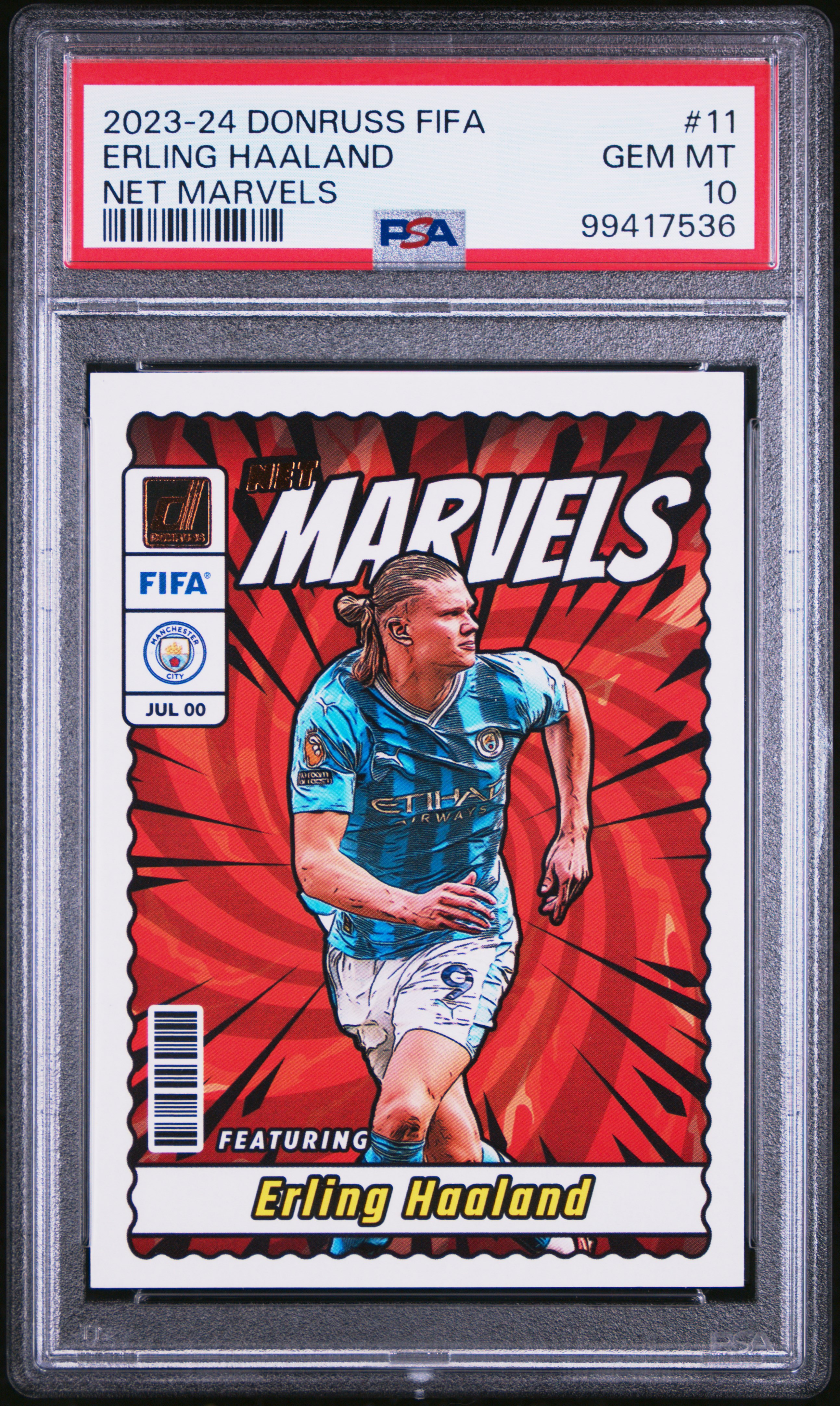 2023-24 Panini Donruss Fifa Net Marvels Erling Haaland #11 Gem Mt 10 front