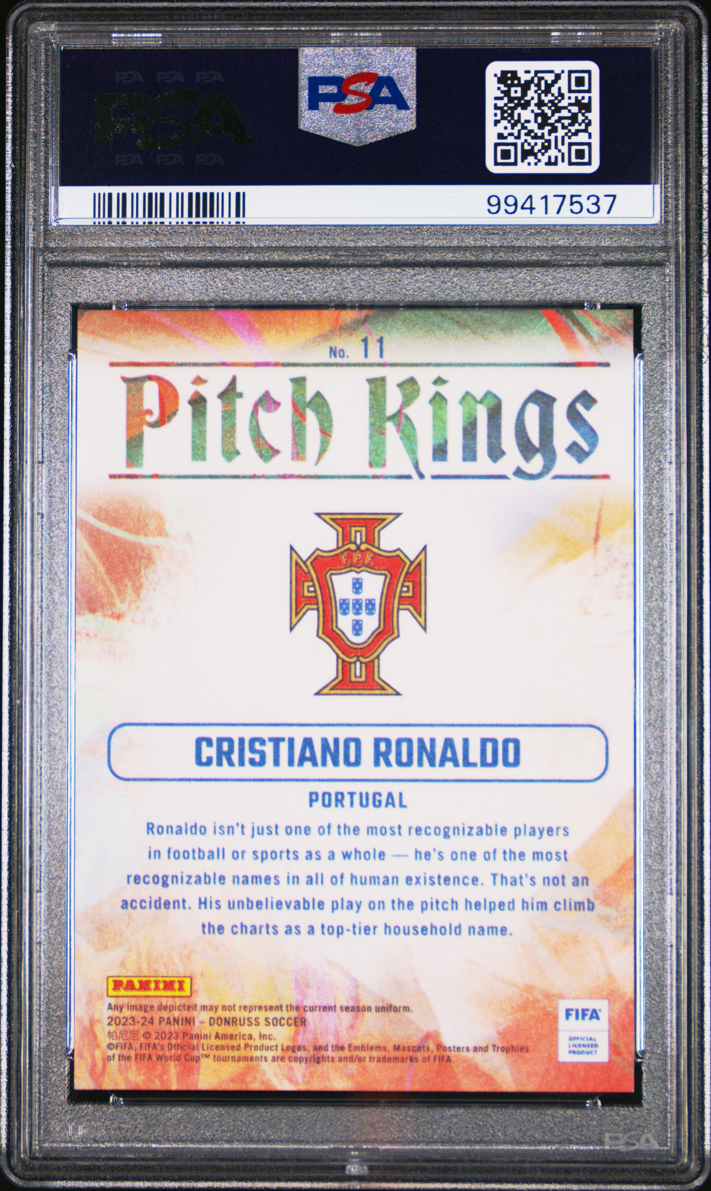 2023-24 Panini Donruss Fifa Pitch Kings Cristiano Ronaldo #11 Gem Mt 10 back