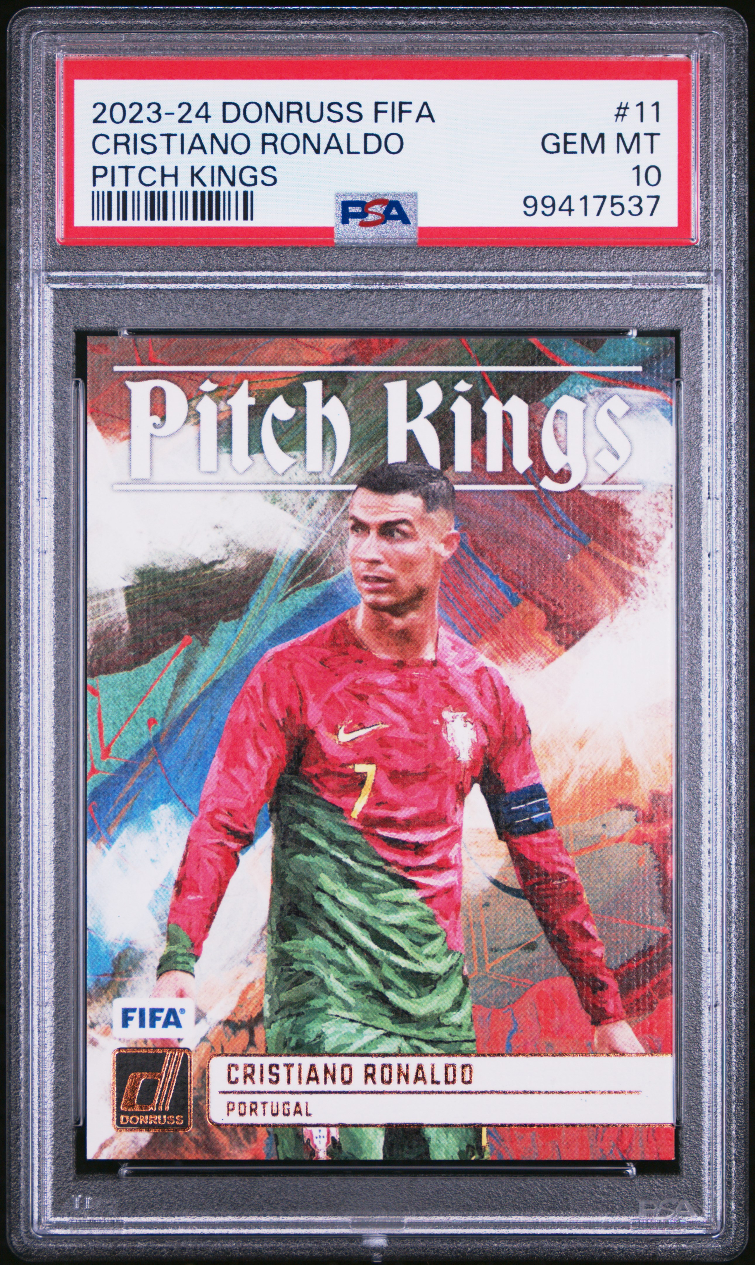2023-24 Panini Donruss Fifa Pitch Kings Cristiano Ronaldo #11 Gem Mt 10 front