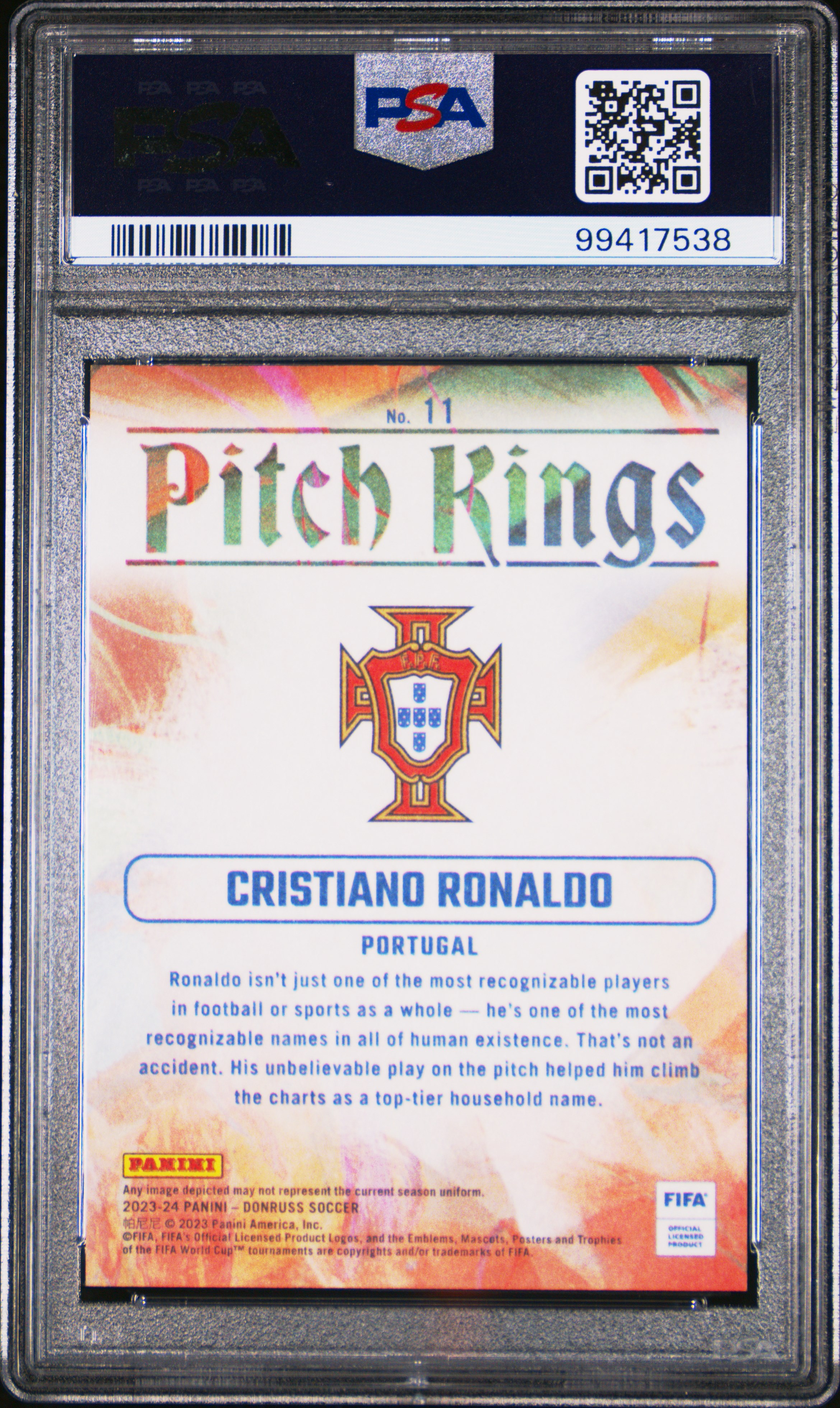 2023-24 Panini Donruss Fifa Pitch Kings Cristiano Ronaldo #11 Gem Mt 10 back