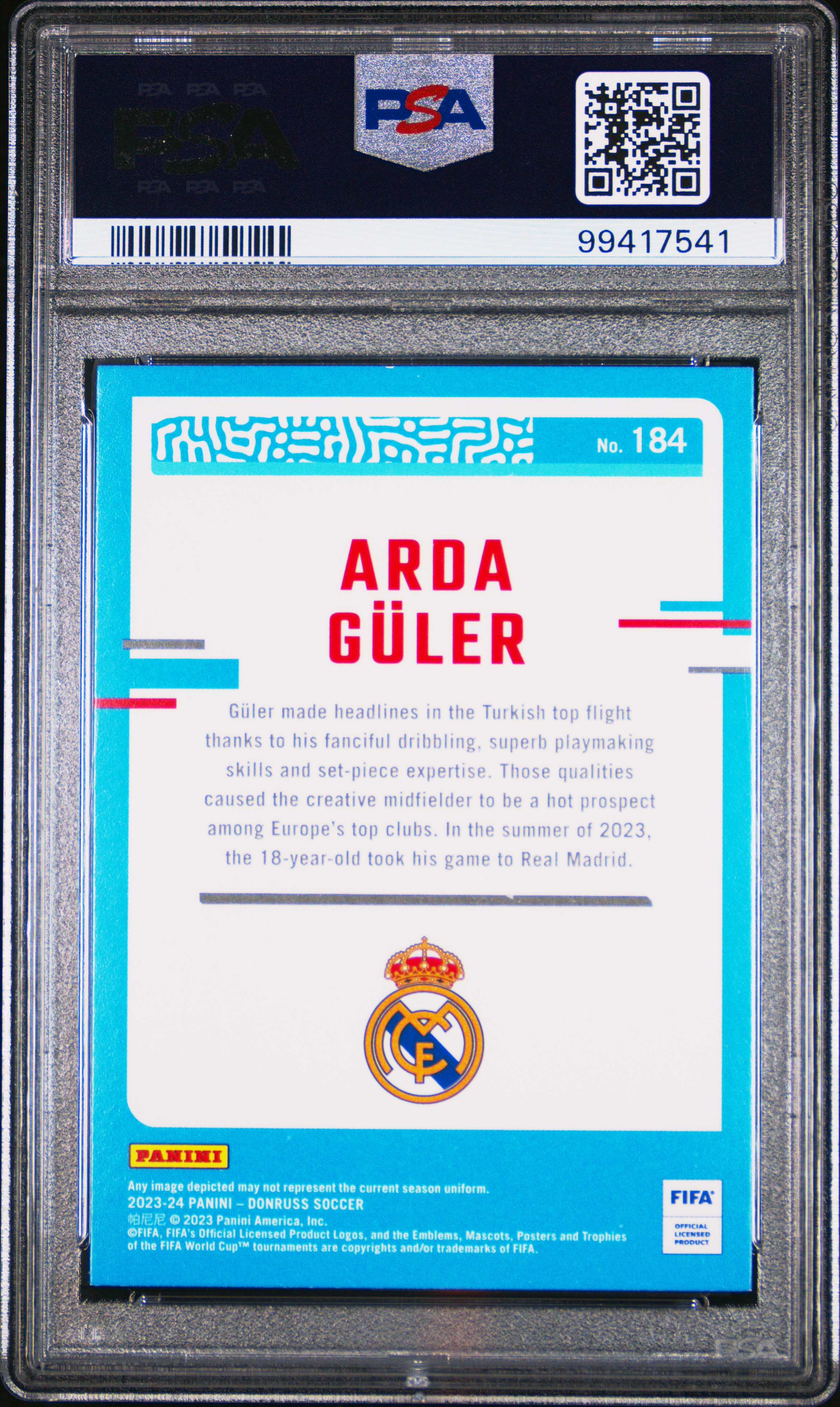 2023-24 Panini Donruss Fifa Arda Guler #184 Nm-Mt 8 back