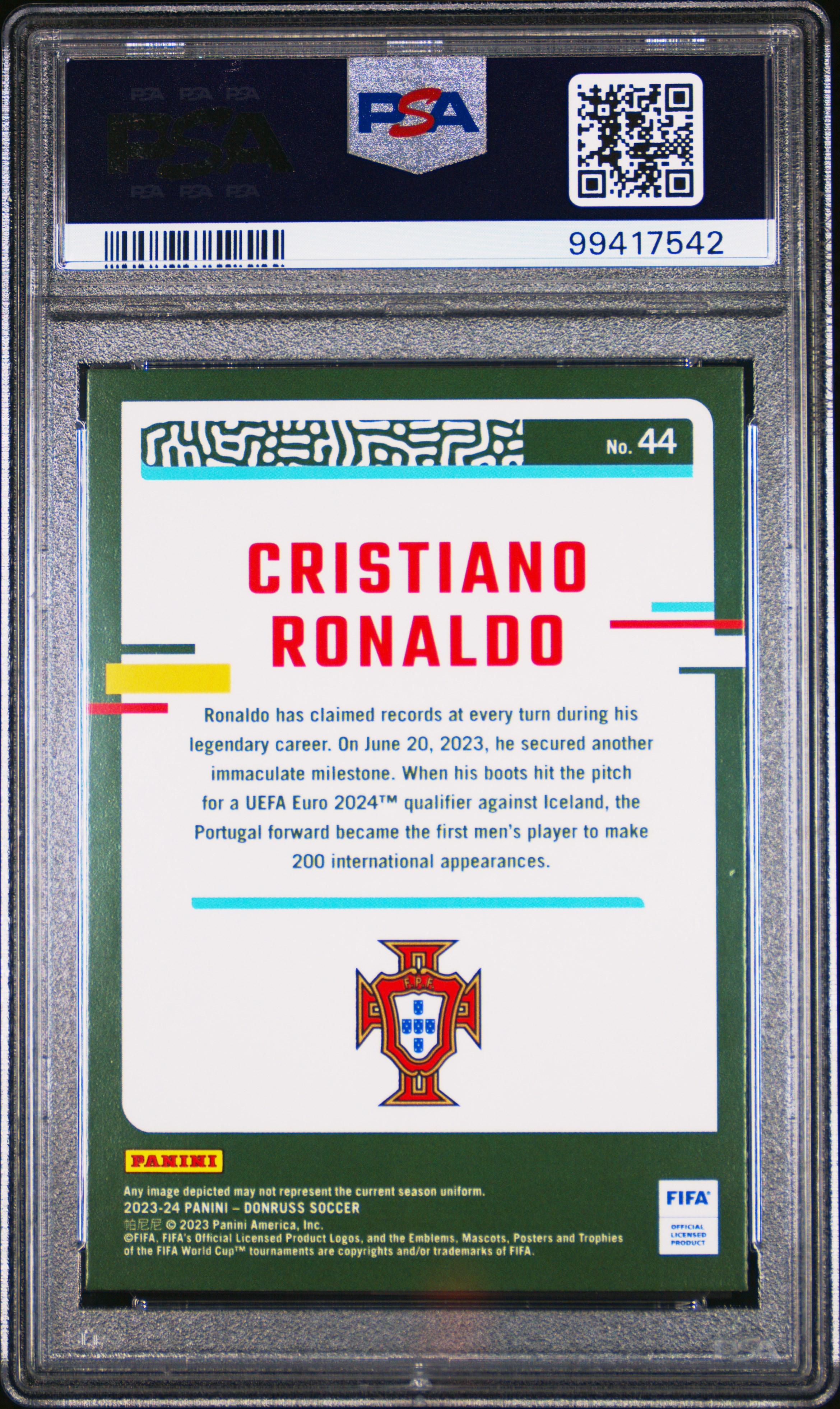2023-24 Panini Donruss Fifa Cristiano Ronaldo #44 (Diamond) Mint 9 back