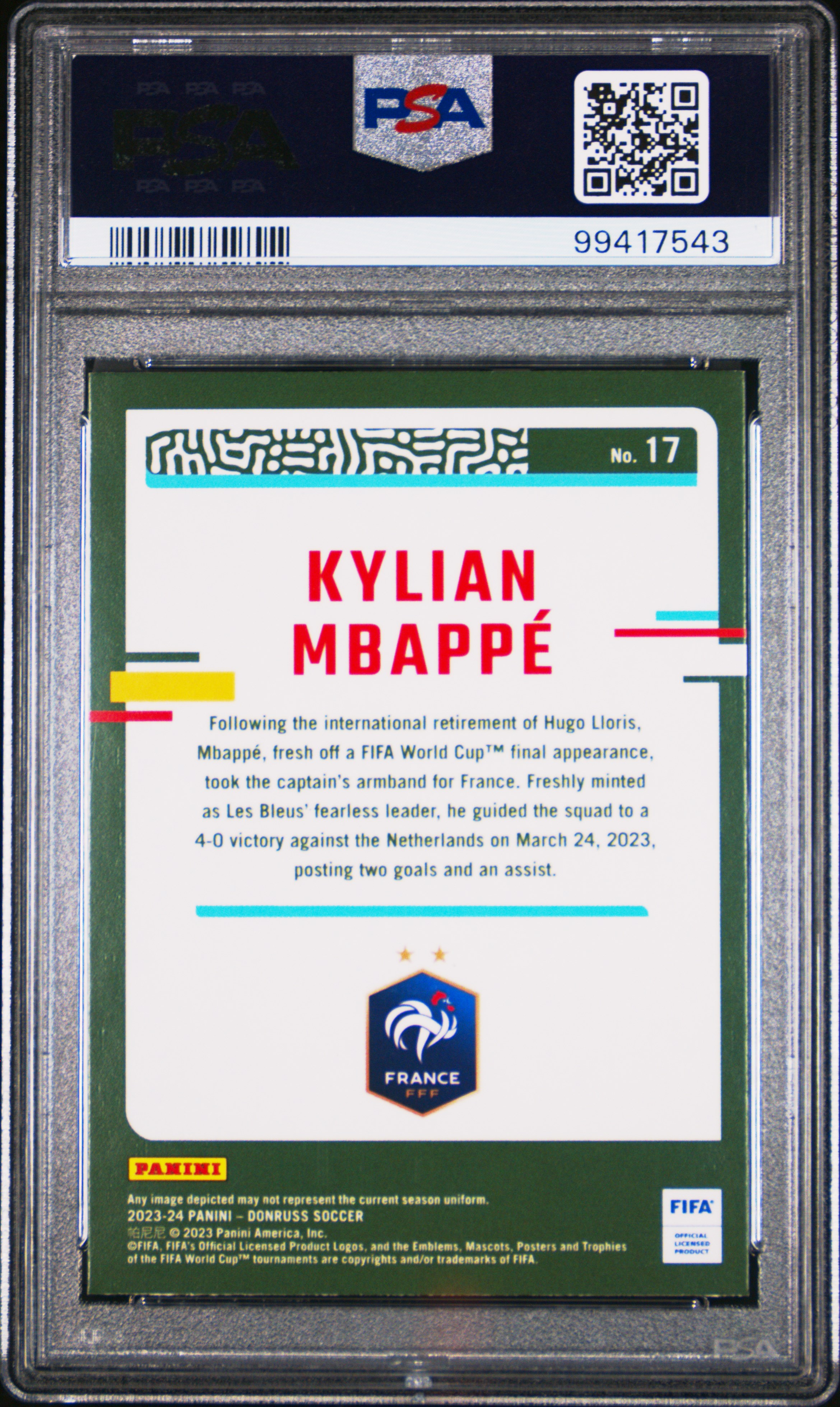 2023-24 Panini Donruss Fifa Kylian Mbappe #17 (Diamond) Mint 9 back