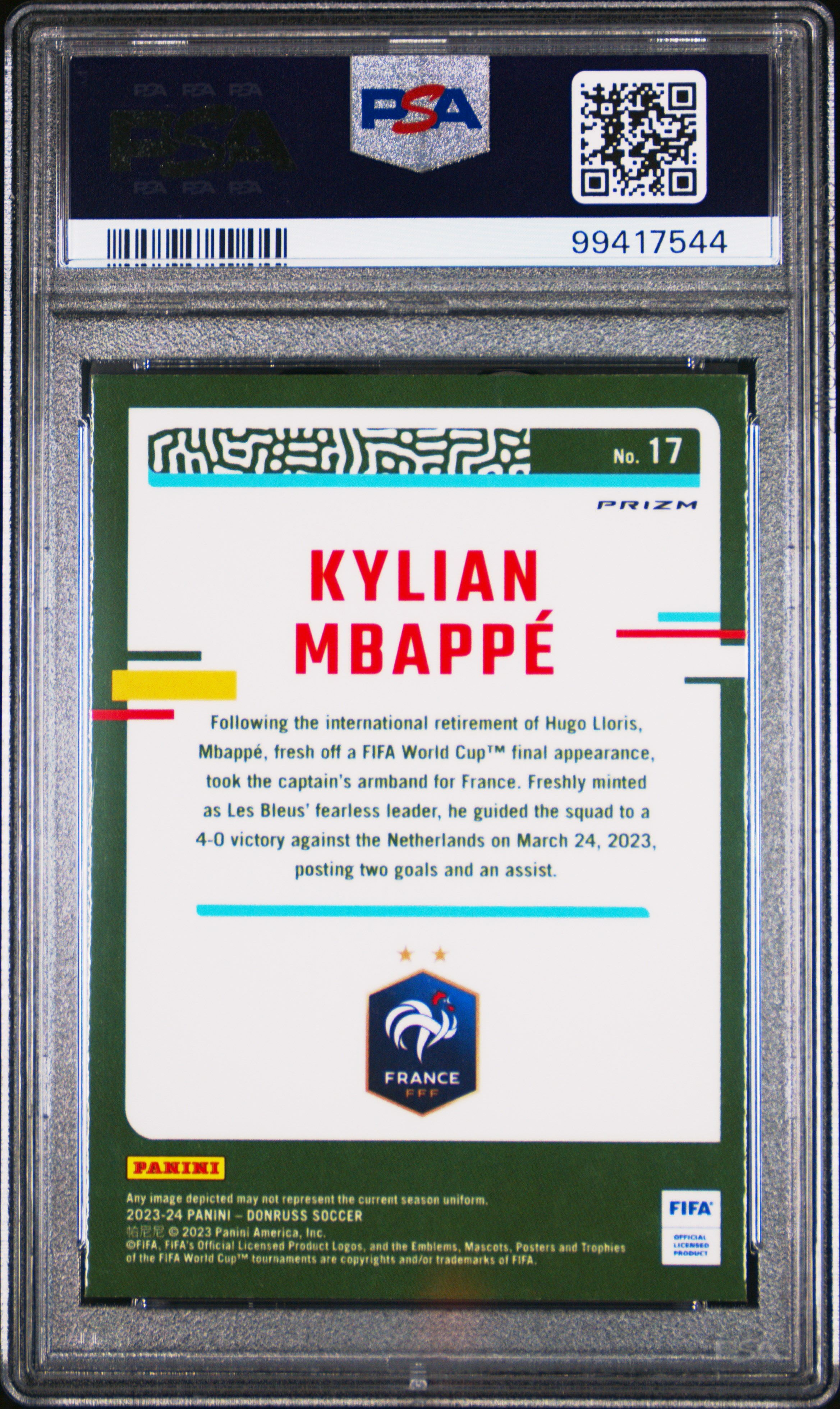 2023-24 Panini Donruss Fifa Kylian Mbappe #17 (Optic-Velocity) Nm-Mt 8 back
