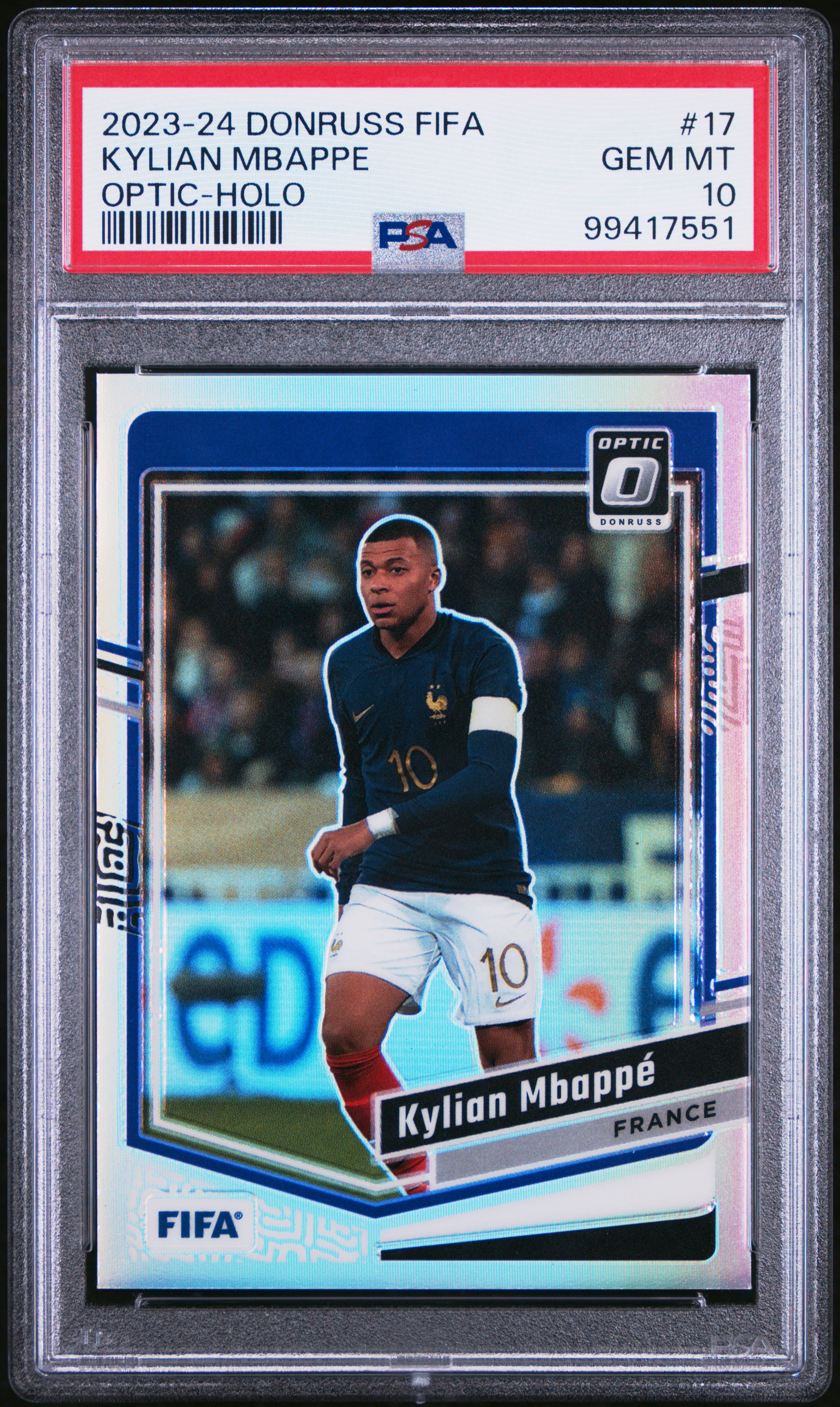 2023-24 Panini Donruss Fifa Kylian Mbappe #17 (Optic-Holo) Gem Mt 10 front
