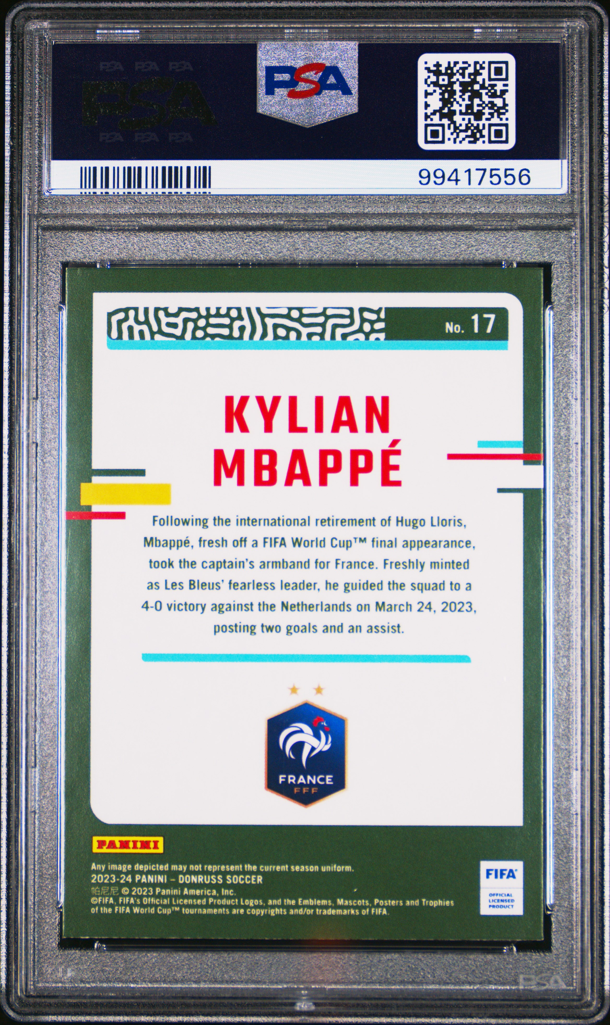 2023-24 Panini Donruss Fifa Kylian Mbappe #17 (Cubic) Mint 9 back