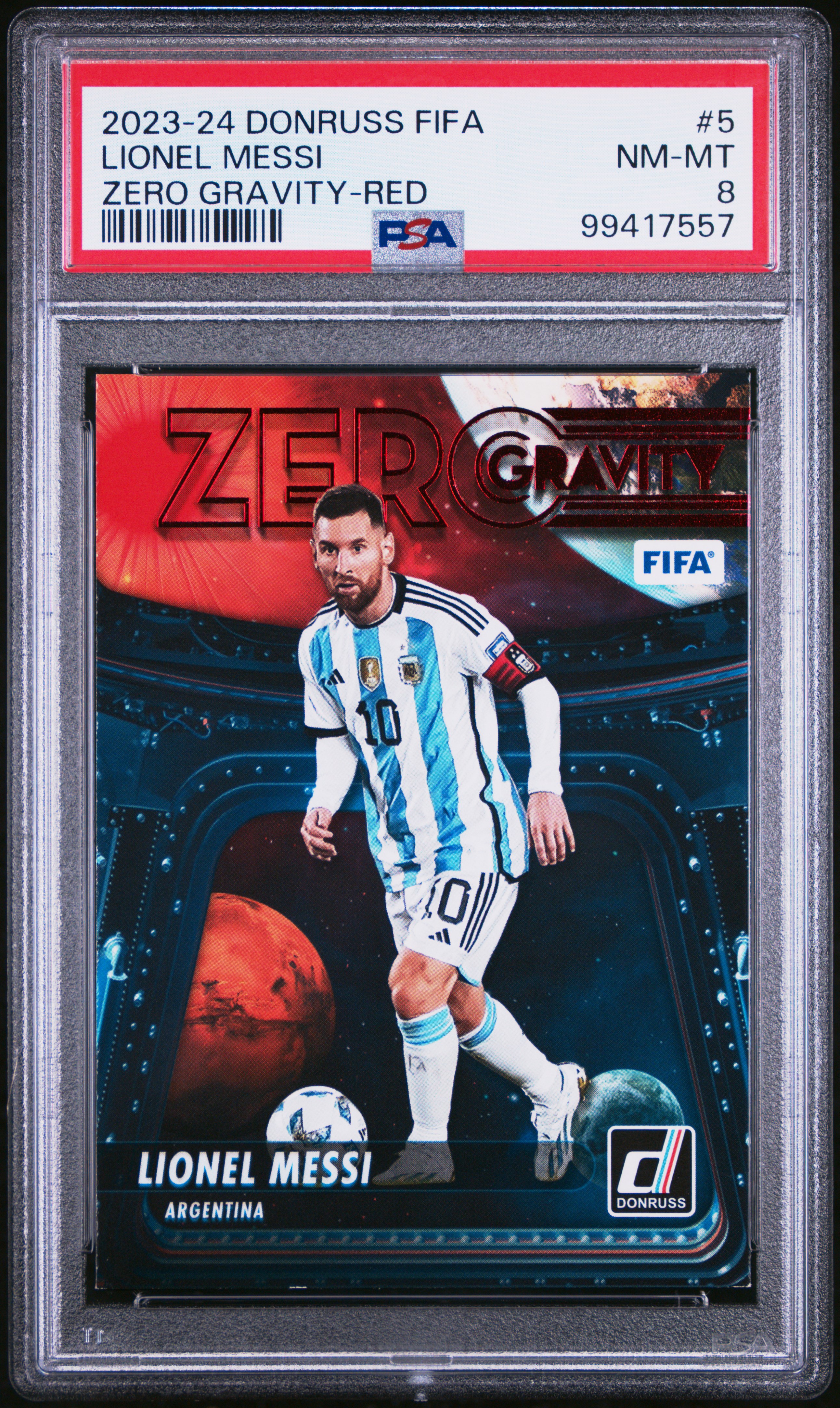 2023-24 Panini Donruss Fifa Zero Gravity Lionel Messi #5 (Zero Gravity-Red) Nm-Mt 8 front