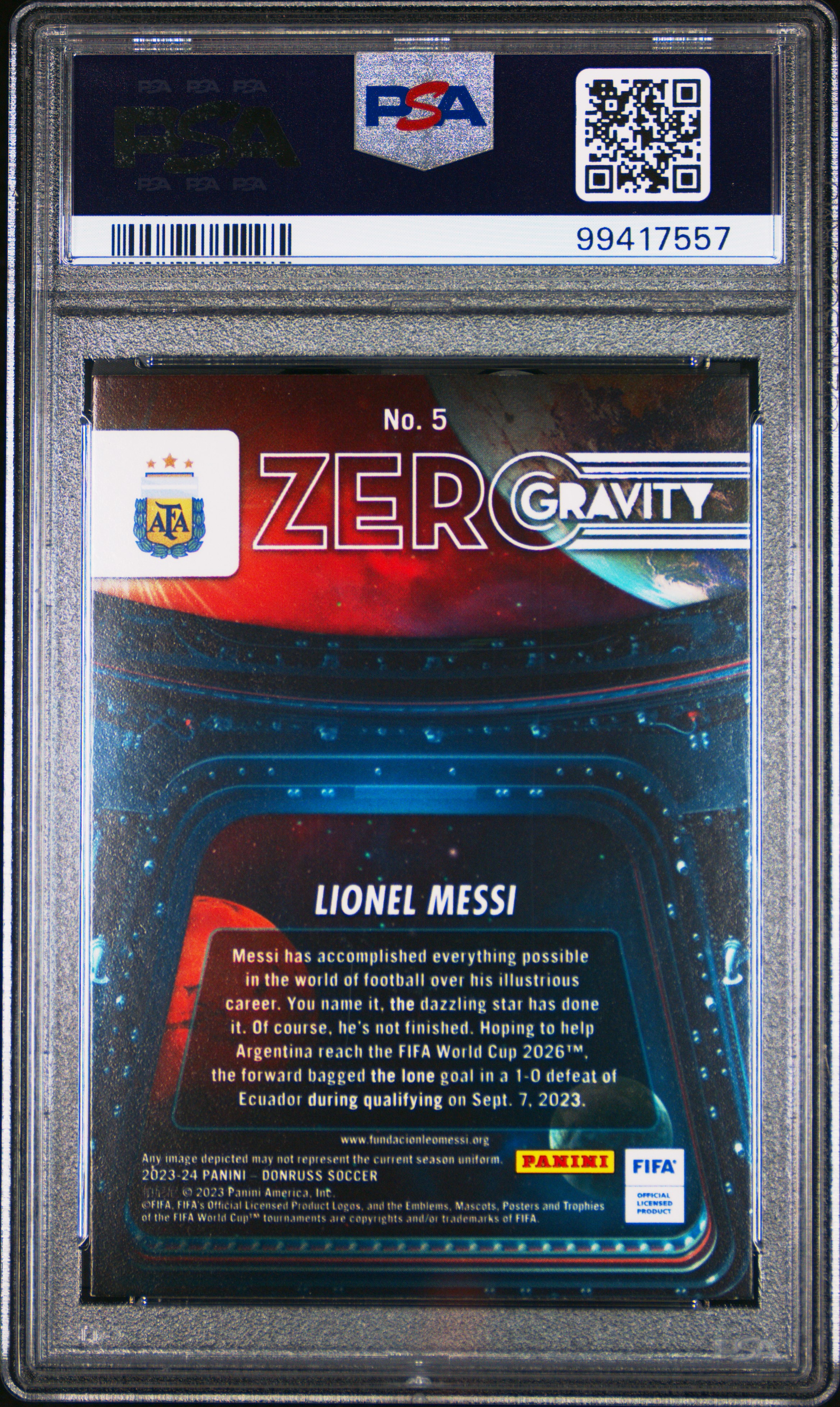 2023-24 Panini Donruss Fifa Zero Gravity Lionel Messi #5 (Zero Gravity-Red) Nm-Mt 8 back