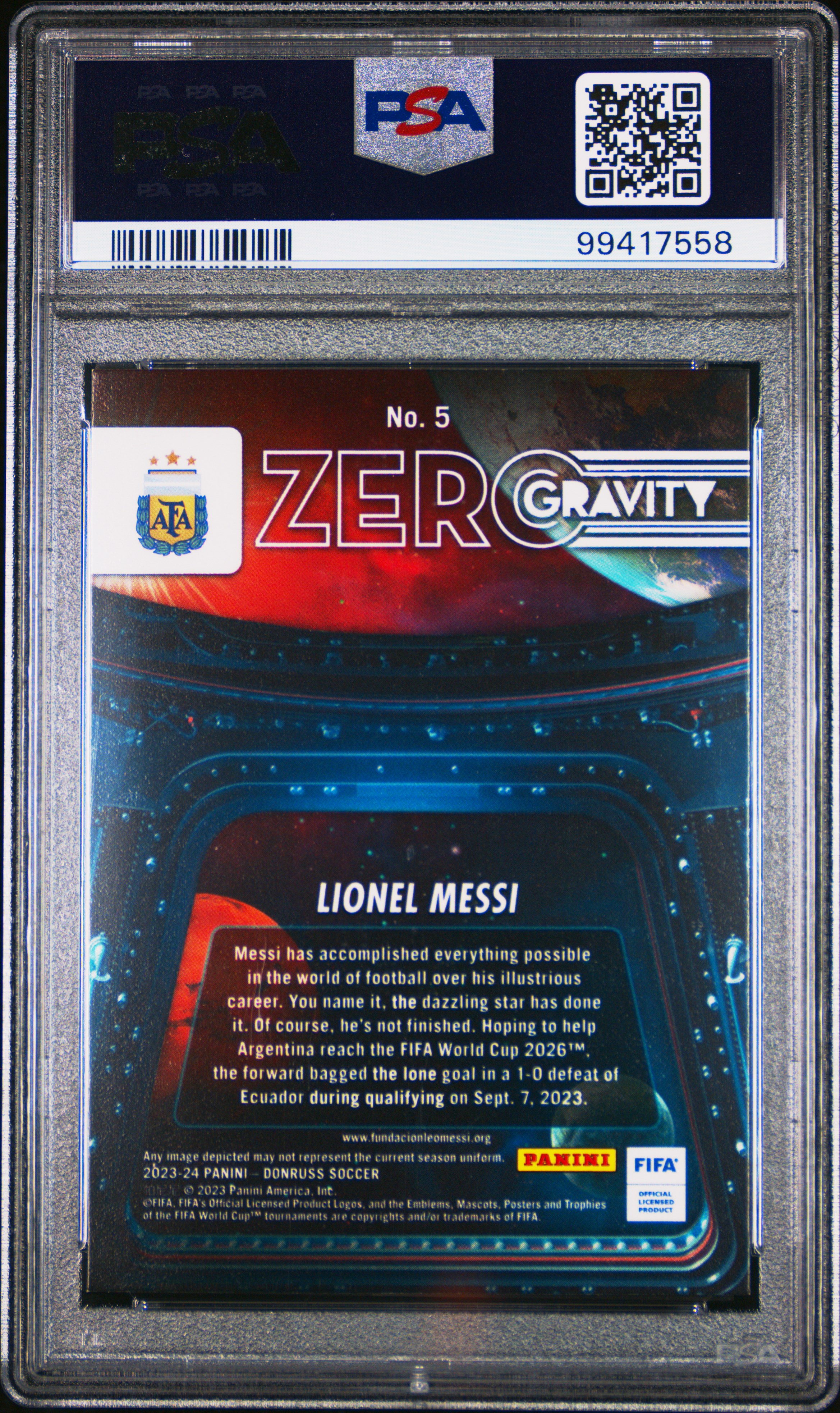2023-24 Panini Donruss Fifa Zero Gravity Lionel Messi #5 (Zero Gravity-Red) Nm 7 back