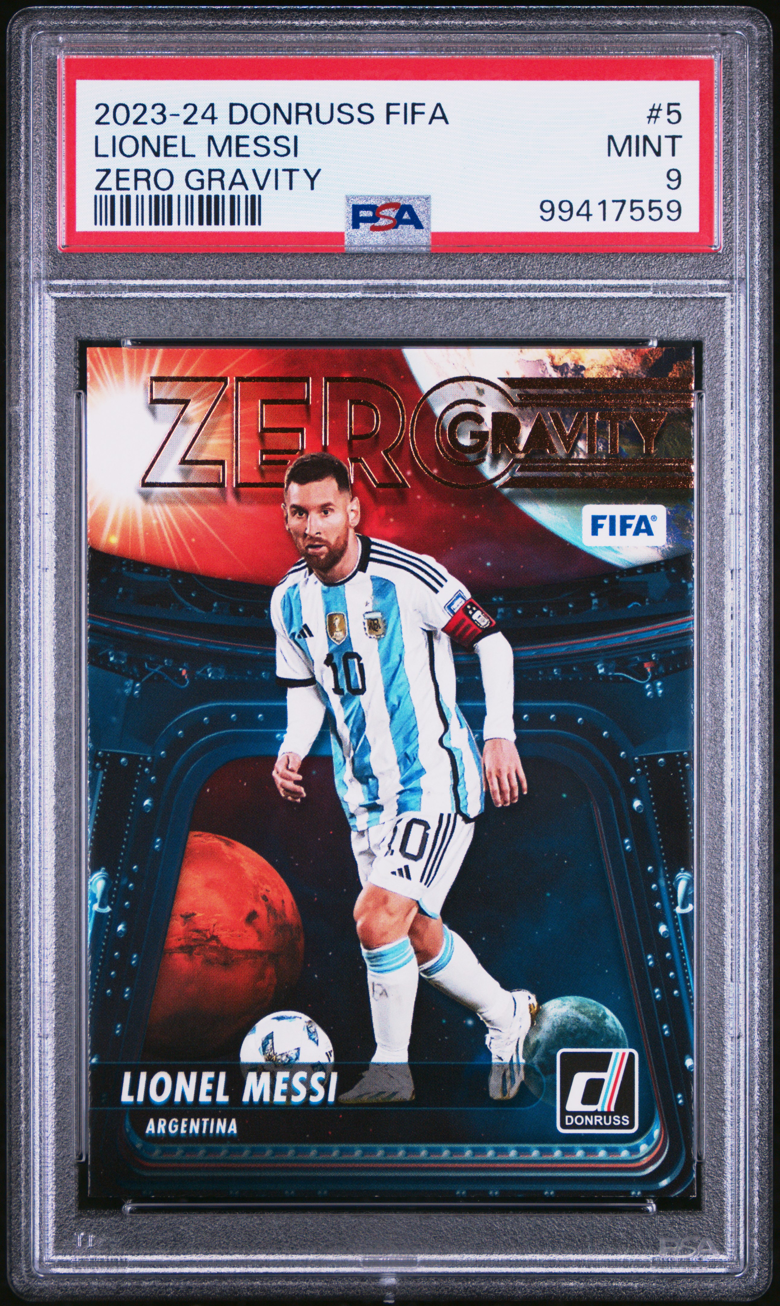 2023-24 Panini Donruss Fifa Zero Gravity Lionel Messi #5 Mint 9 front