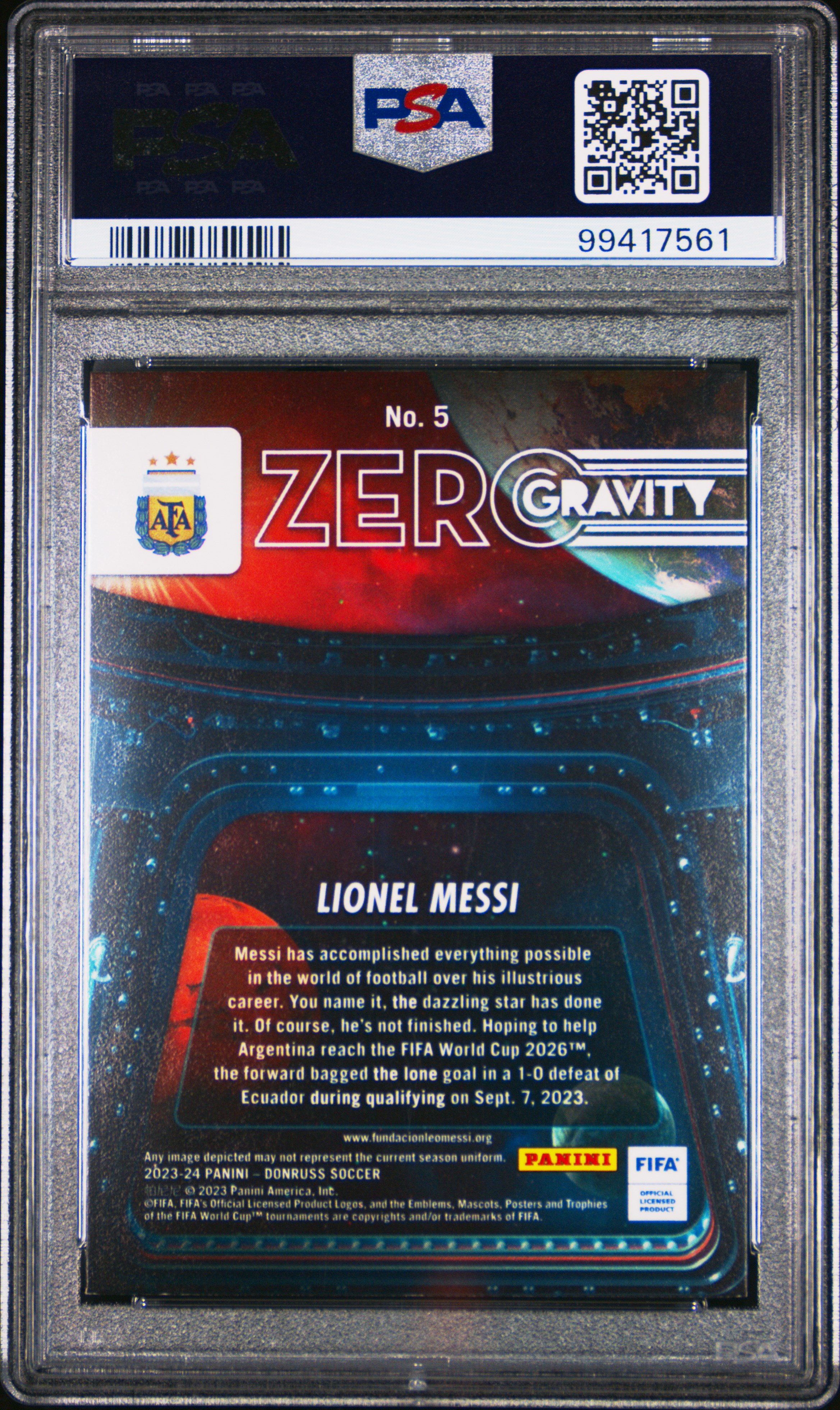 2023-24 Panini Donruss Fifa Zero Gravity Lionel Messi #5 Nm-Mt 8 back