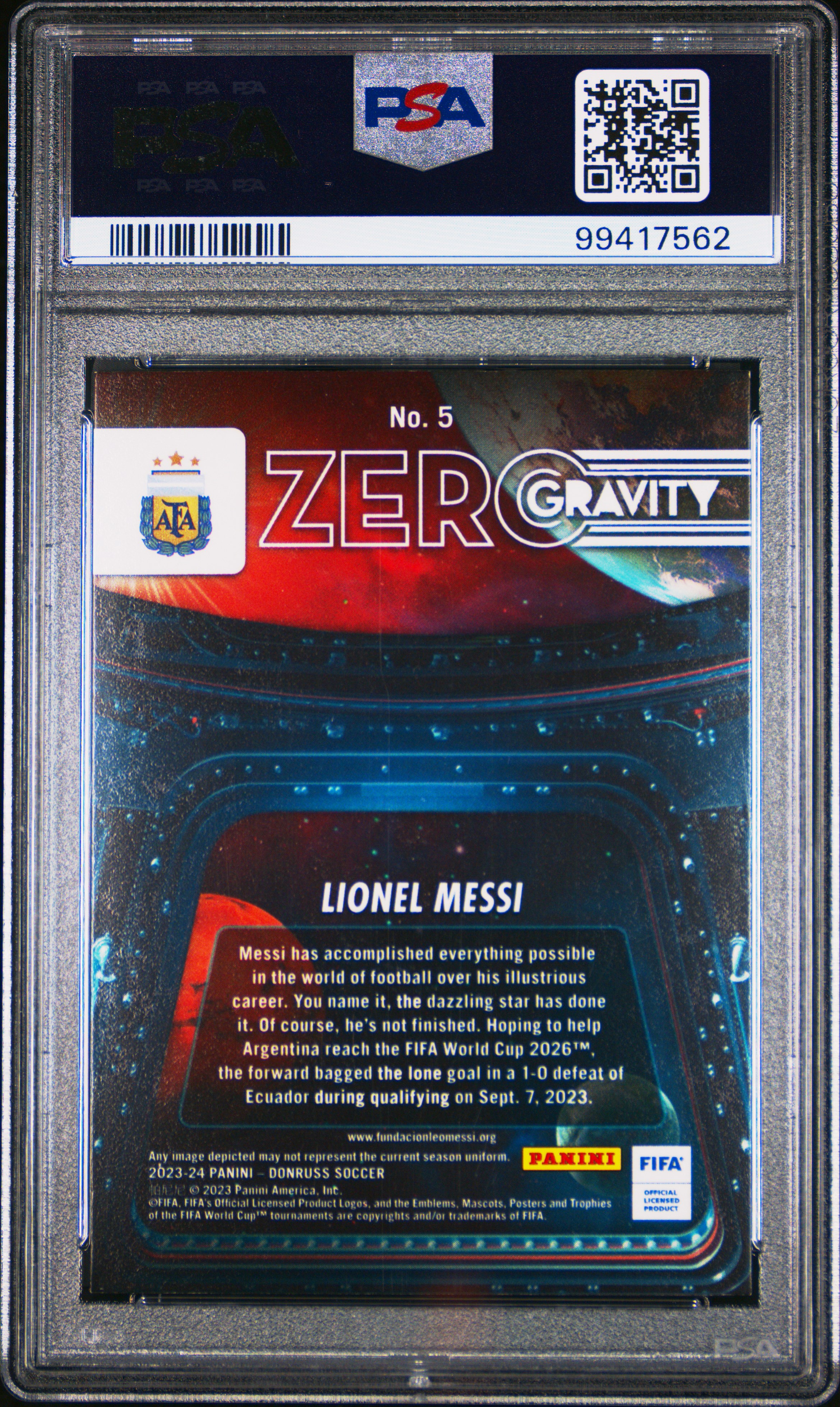2023-24 Panini Donruss Fifa Zero Gravity Lionel Messi #5 Nm-Mt 8 back