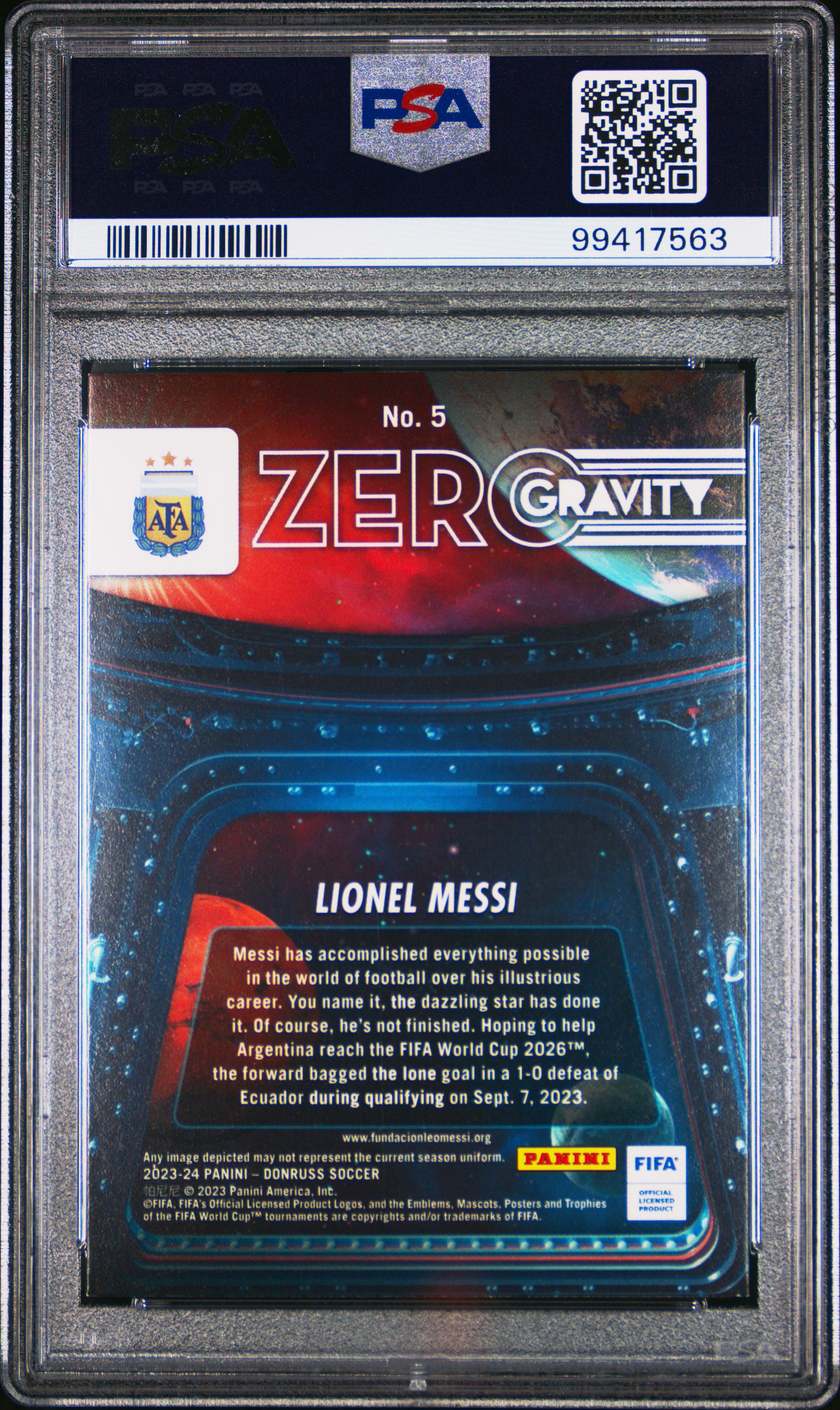 2023-24 Panini Donruss Fifa Zero Gravity Lionel Messi #5 Nm-Mt 8 back
