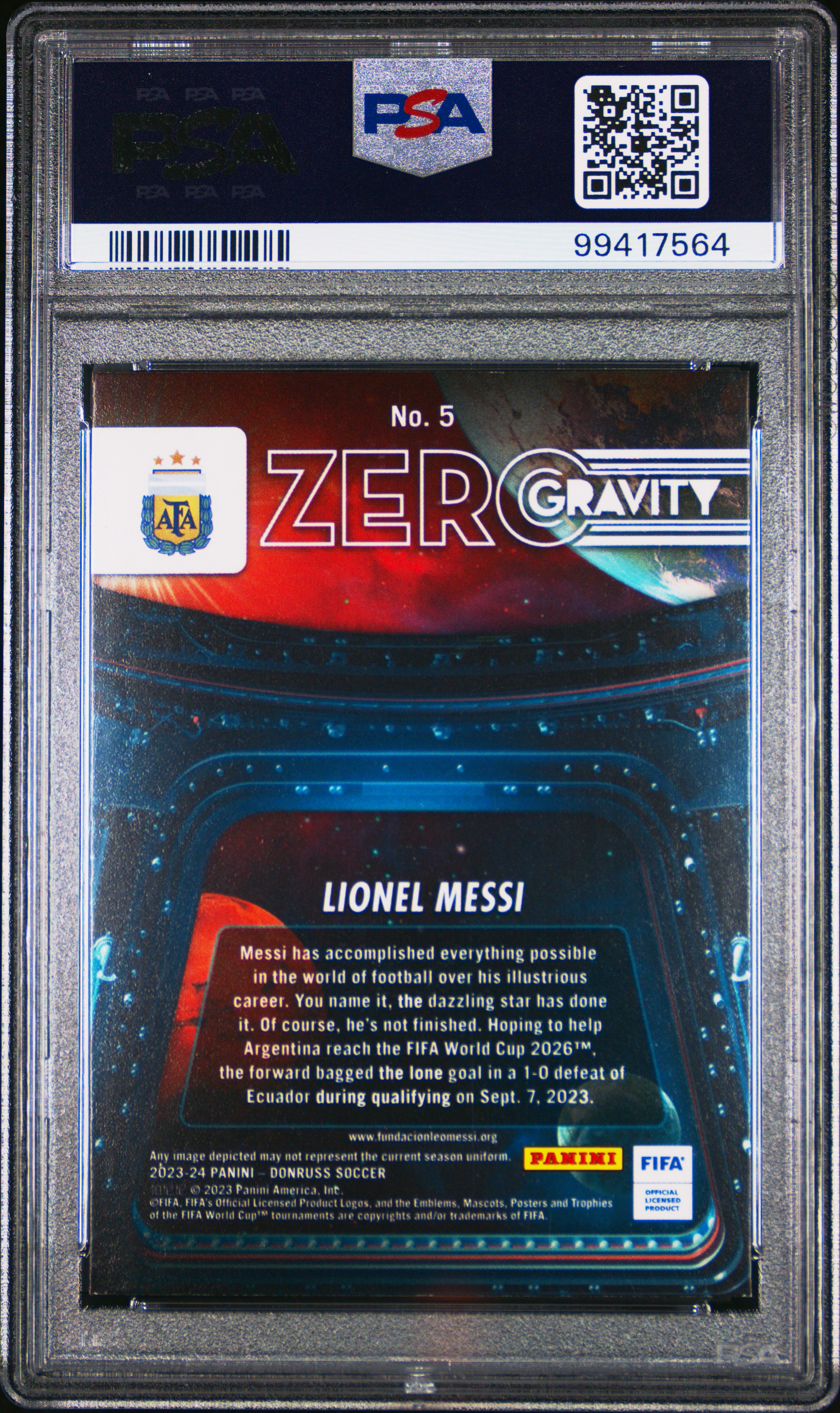 2023-24 Panini Donruss Fifa Zero Gravity Lionel Messi #5 Nm 7 back