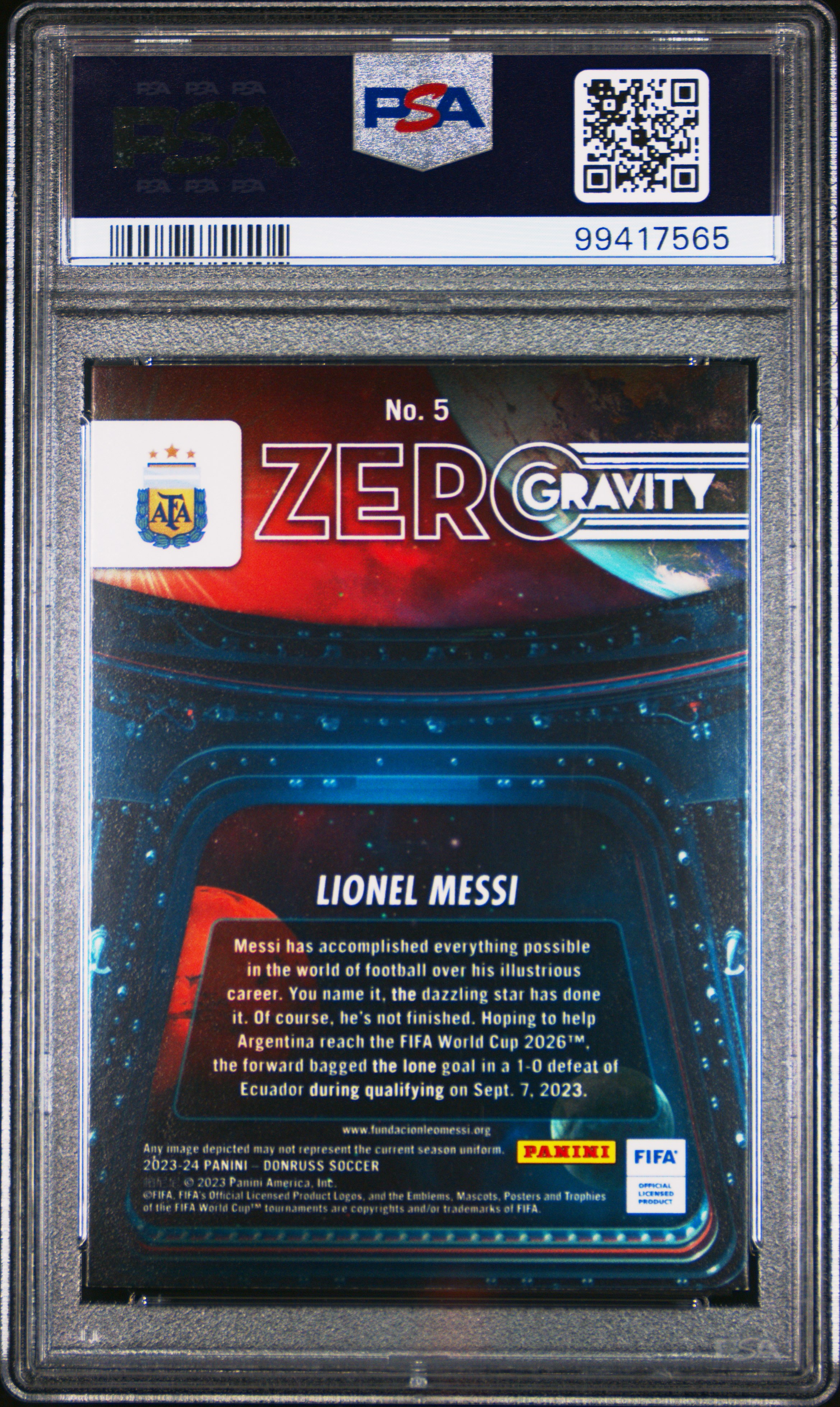 2023-24 Panini Donruss Fifa Zero Gravity Lionel Messi #5 Nm-Mt 8 back