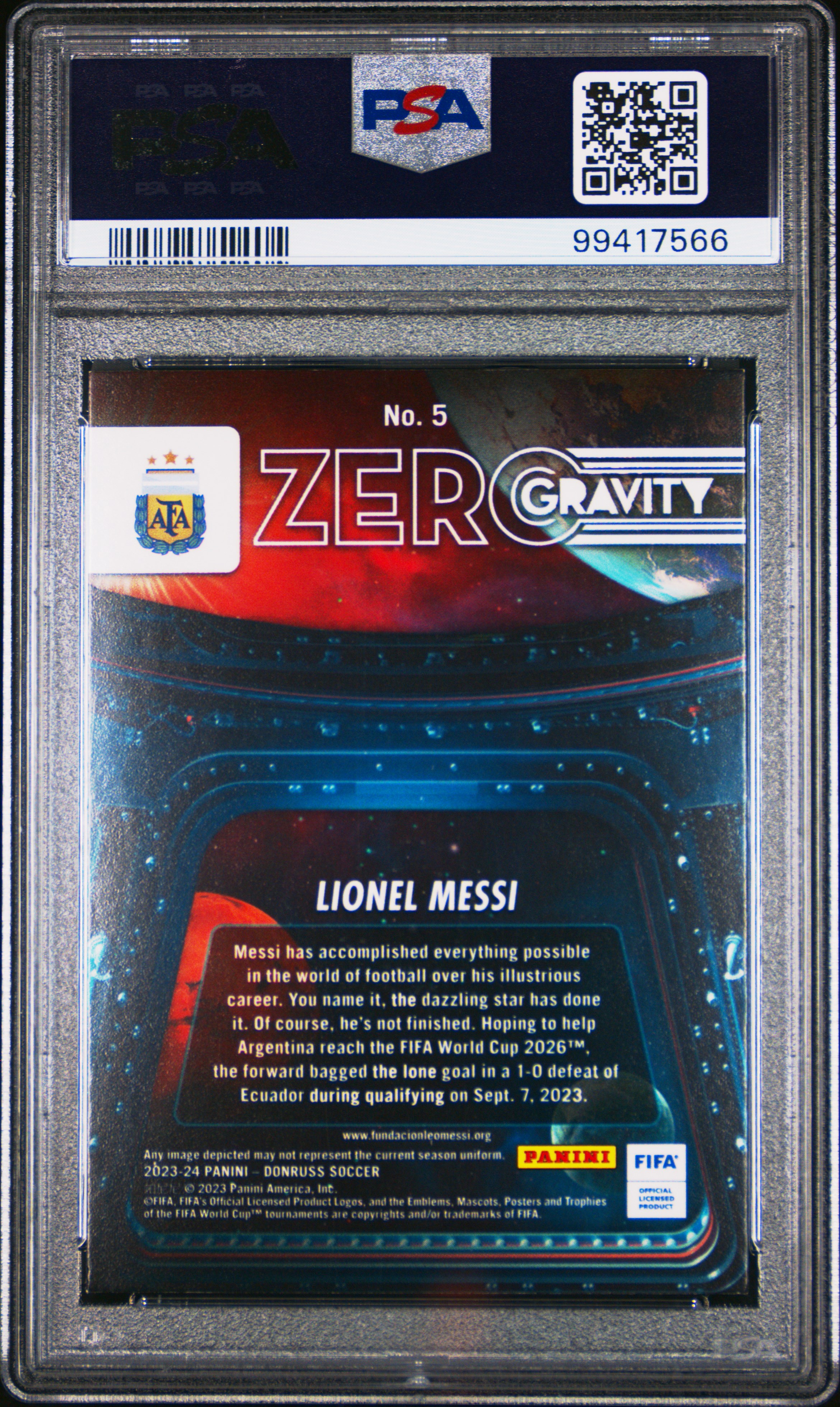 2023-24 Panini Donruss Fifa Zero Gravity Lionel Messi #5 Nm-Mt 8 back