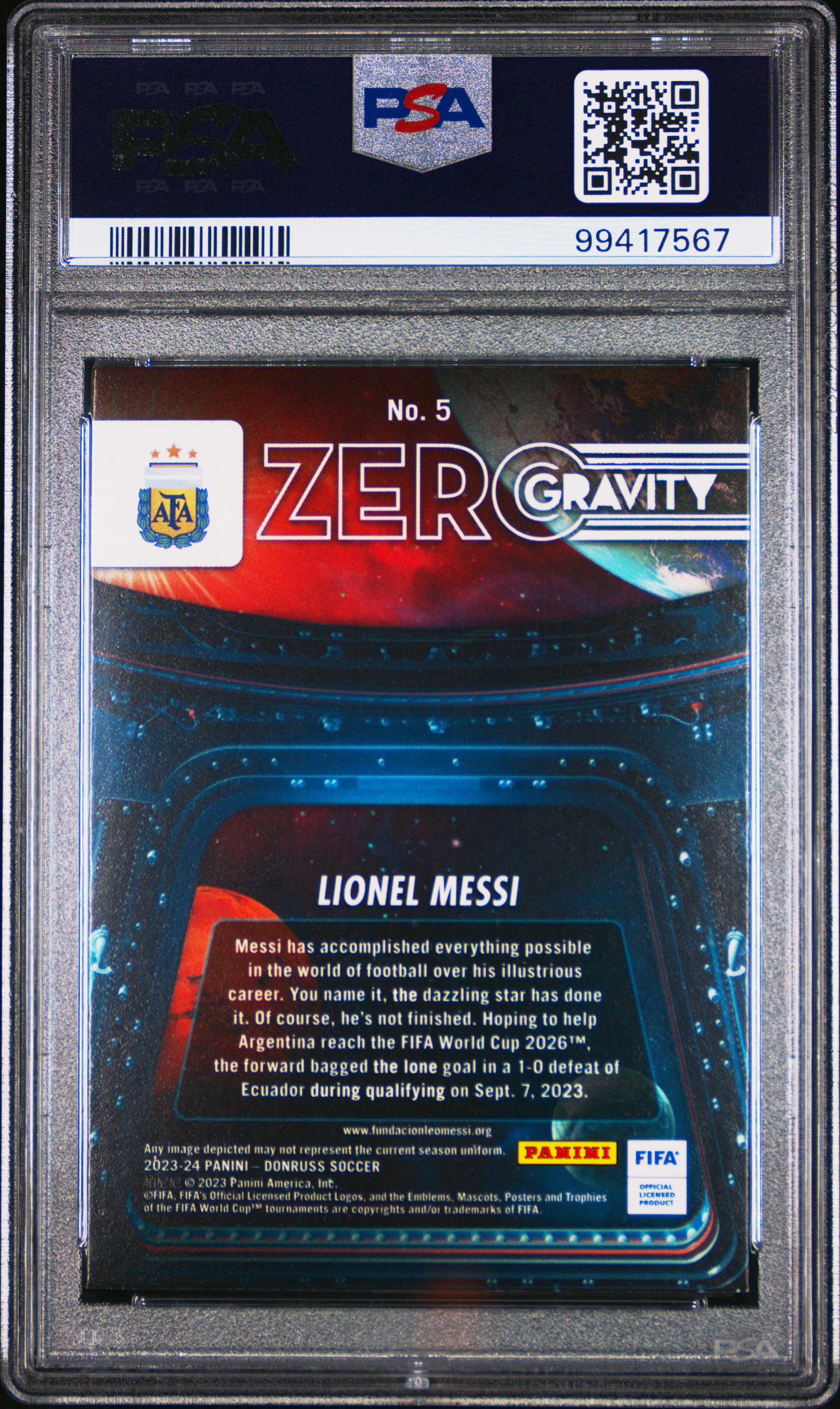 2023-24 Panini Donruss Fifa Zero Gravity Lionel Messi #5 Nm-Mt 8 back