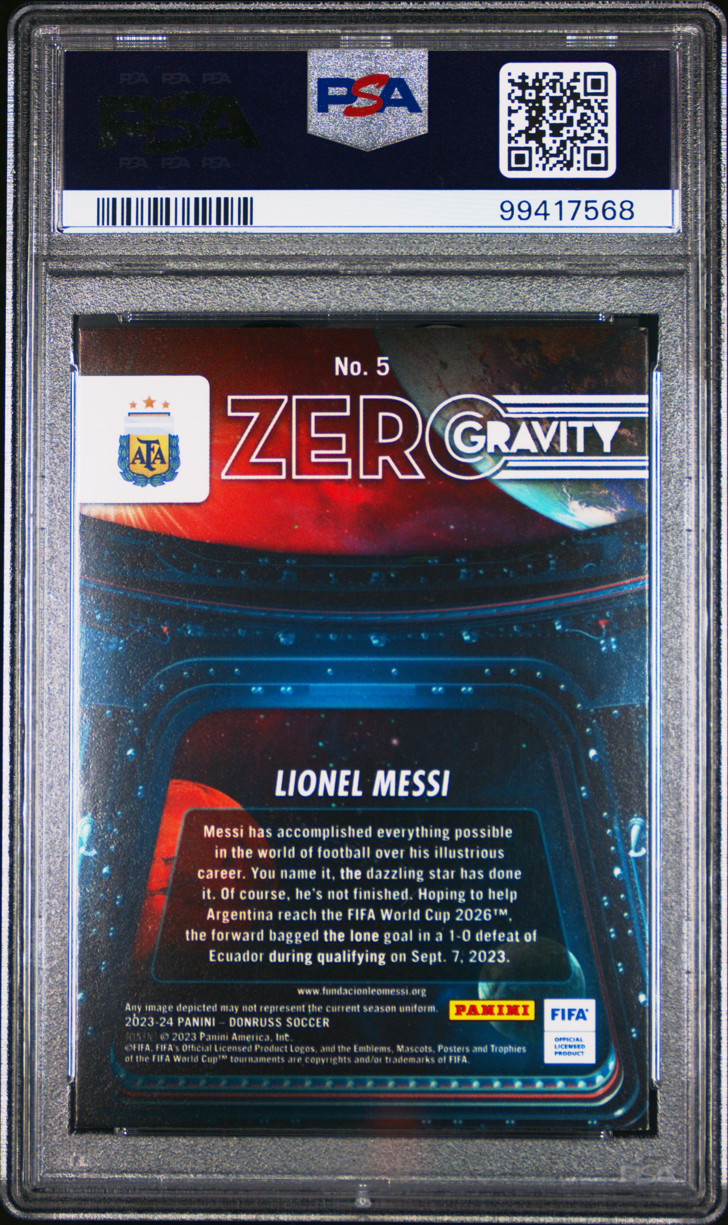 2023-24 Panini Donruss Fifa Zero Gravity Lionel Messi #5 Nm 7 back