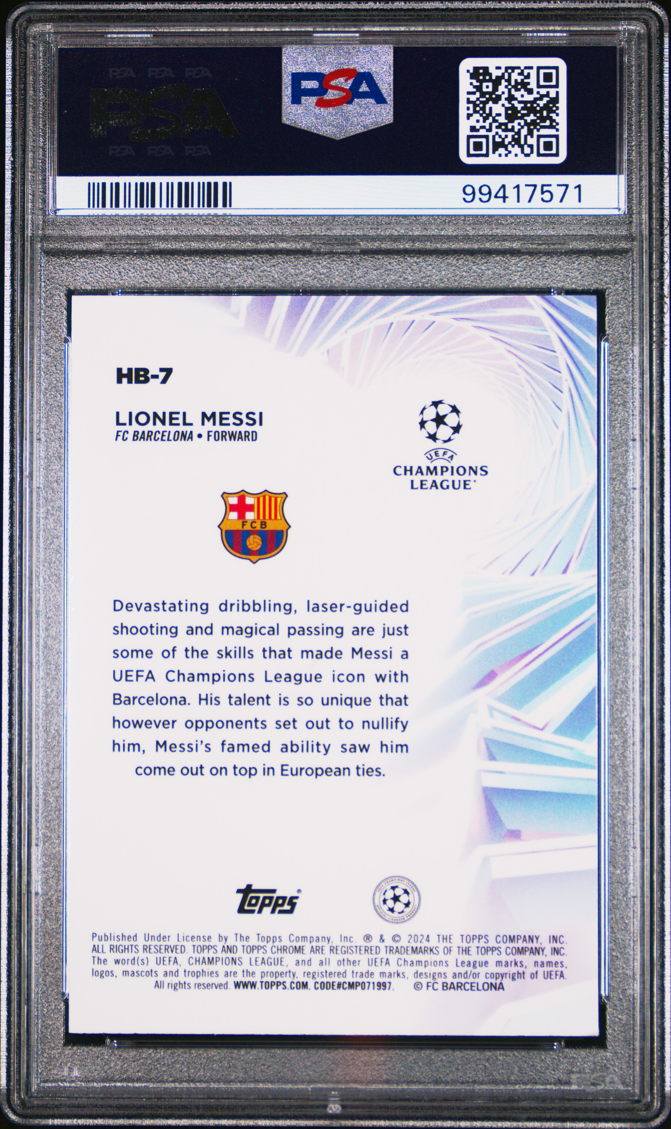 2023-24 Topps Chrome Uefa Club Competitions Hobby Masters Lionel Messi #Hb7 Mint 9 back