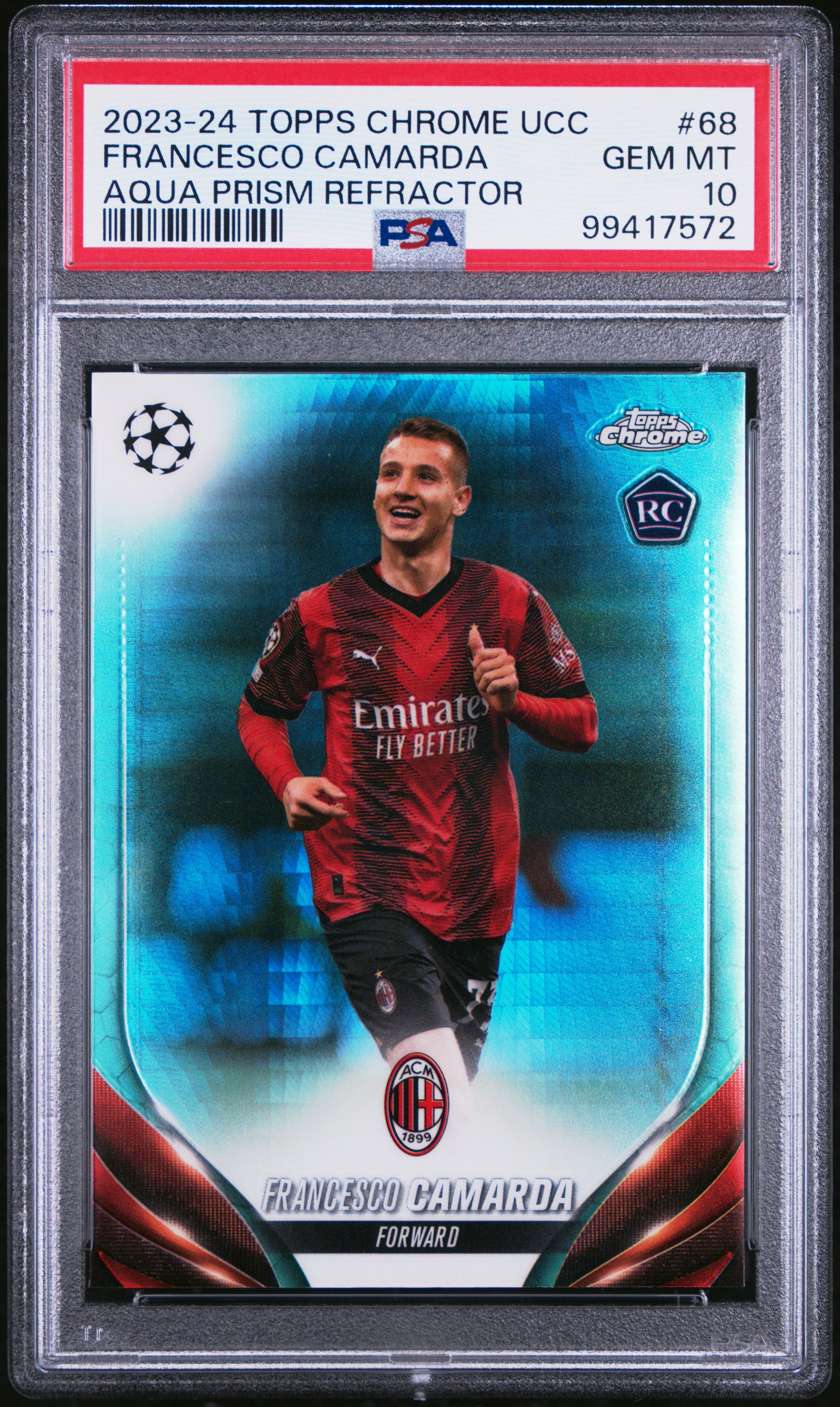 2023-24 Topps Chrome Uefa Club Competitions Francesco Camarda #68 (Aqua Prism Refractor) Gem Mt 10 front