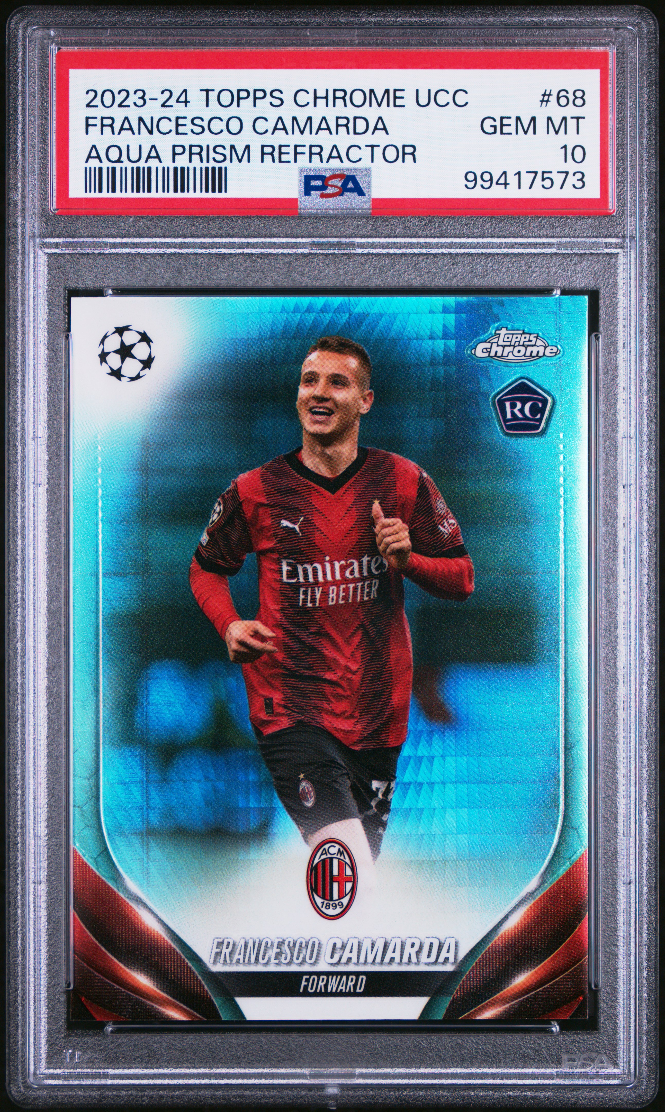 2023-24 Topps Chrome Uefa Club Competitions Francesco Camarda #68 (Aqua Prism Refractor) Gem Mt 10 front