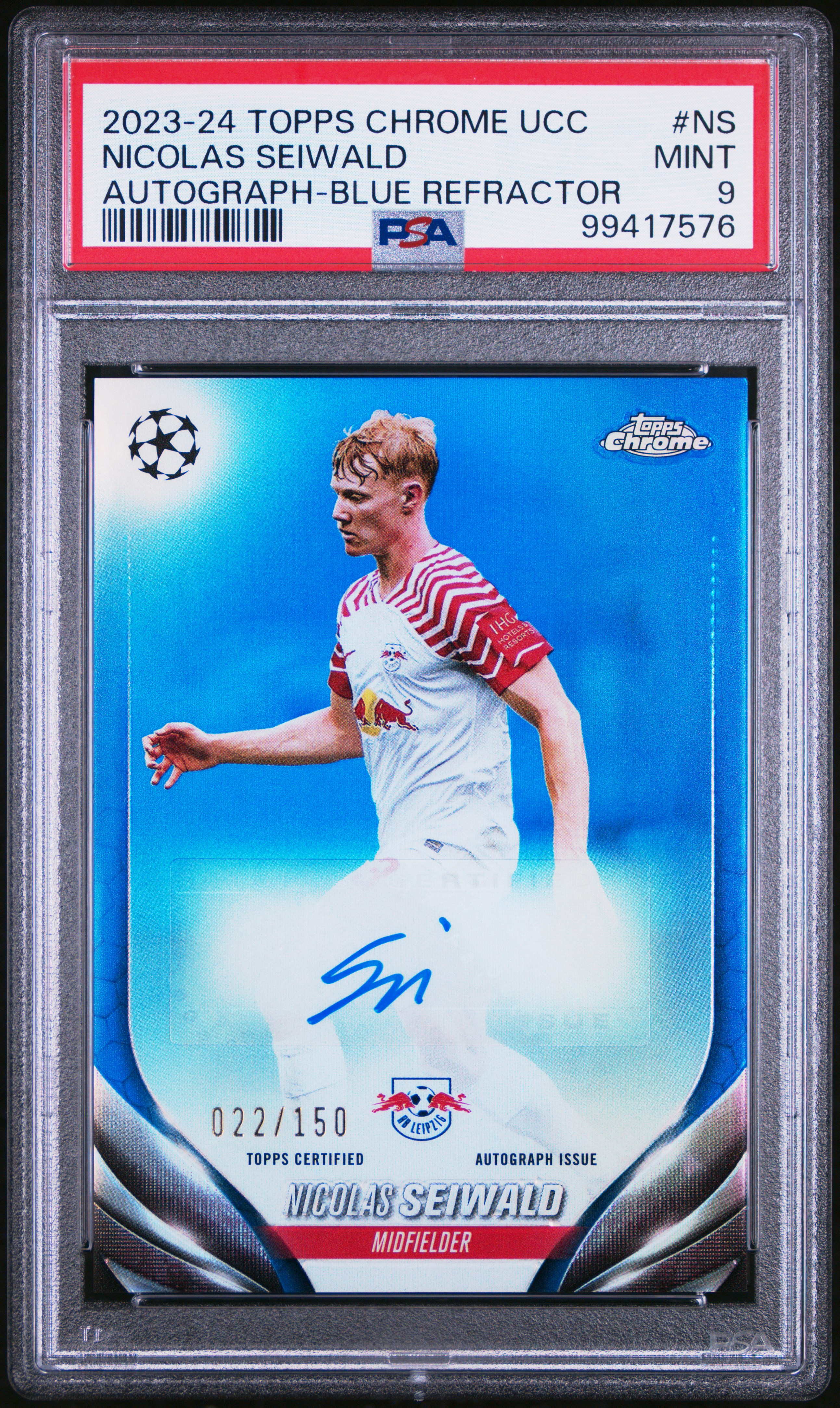 2023-24 Topps Chrome Uefa Club Competitions Chrome Autographs Nicolas Seiwald #Ns (Autograph-Blue Refractor) Mint 9 front
