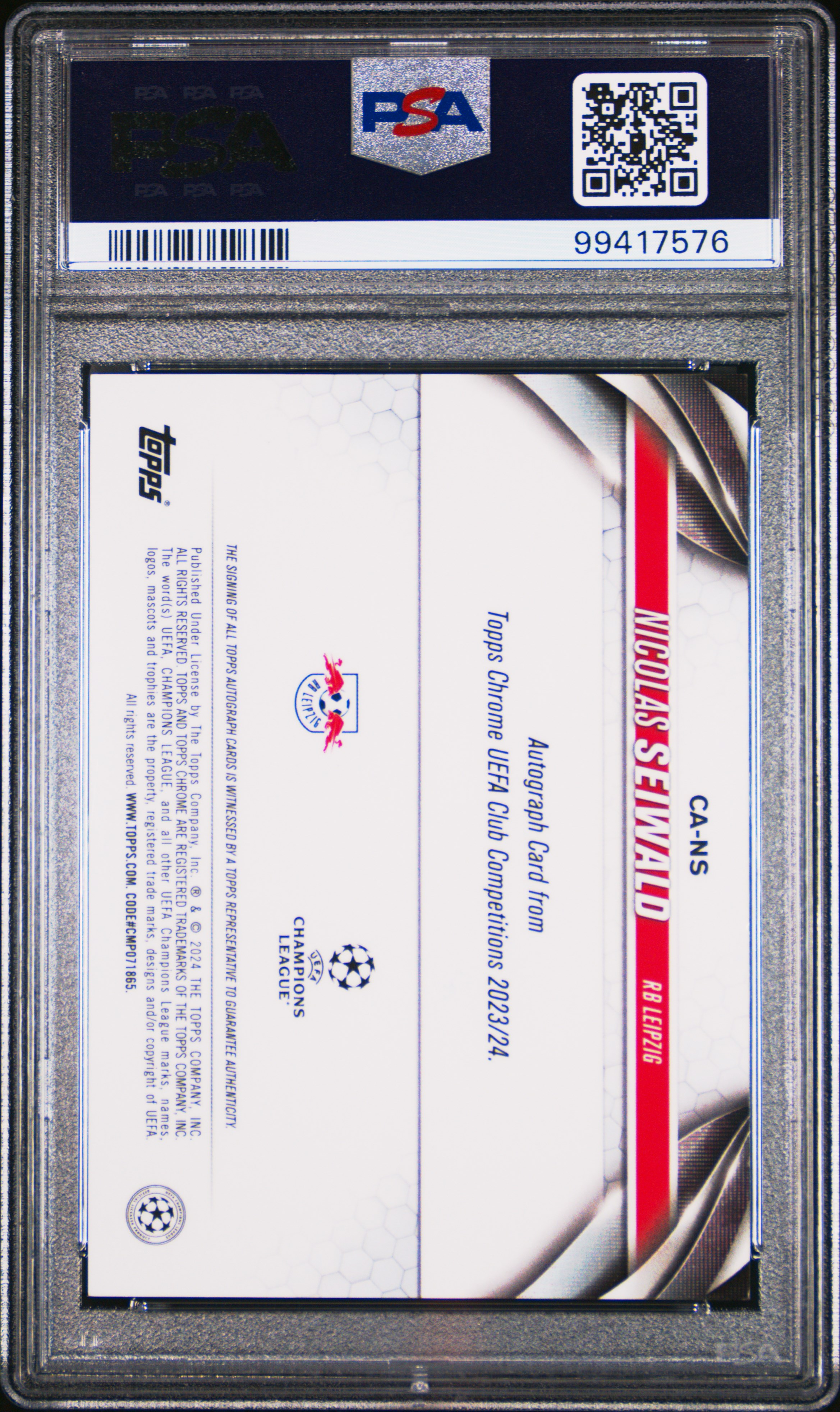 2023-24 Topps Chrome Uefa Club Competitions Chrome Autographs Nicolas Seiwald #Ns (Autograph-Blue Refractor) Mint 9 back
