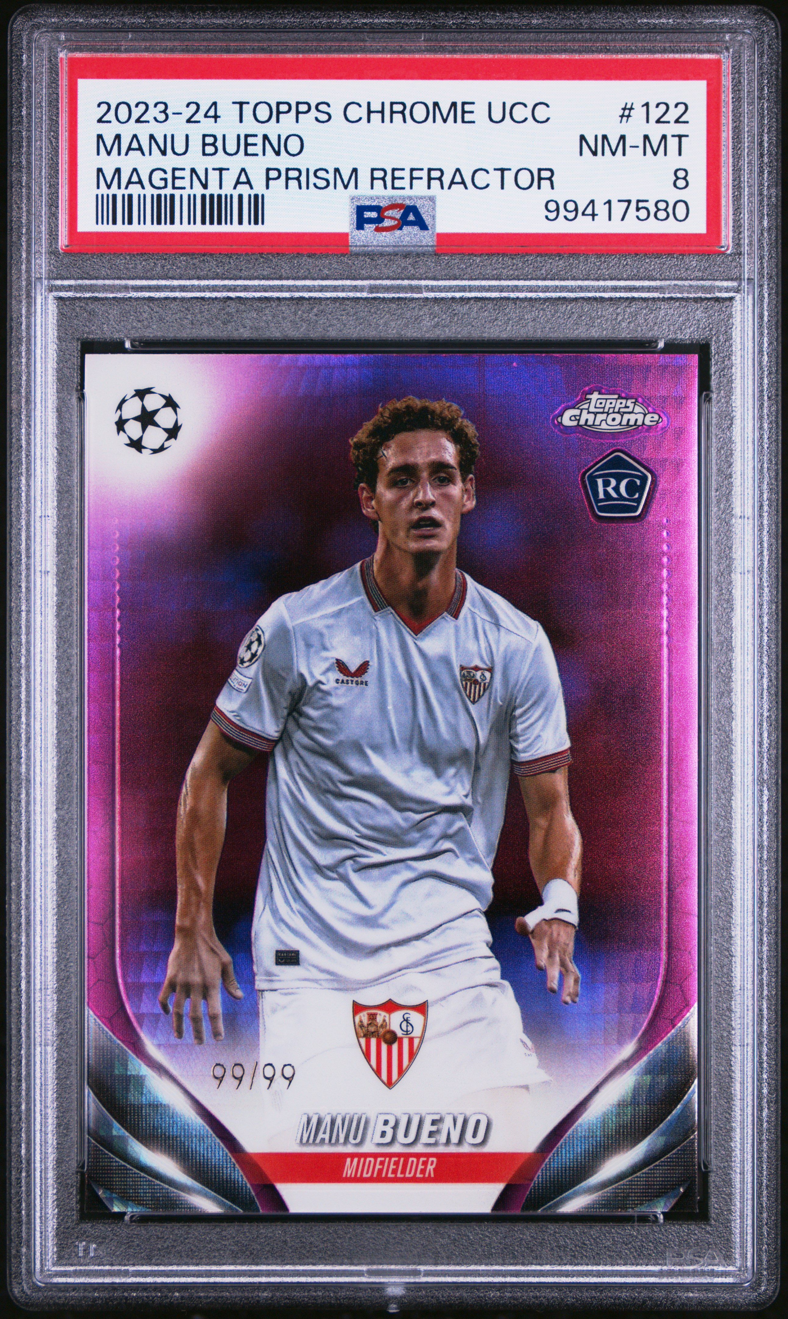 2023-24 Topps Chrome Uefa Club Competitions Manu Bueno #122 (Magenta Prism Refractor) Nm-Mt 8 front