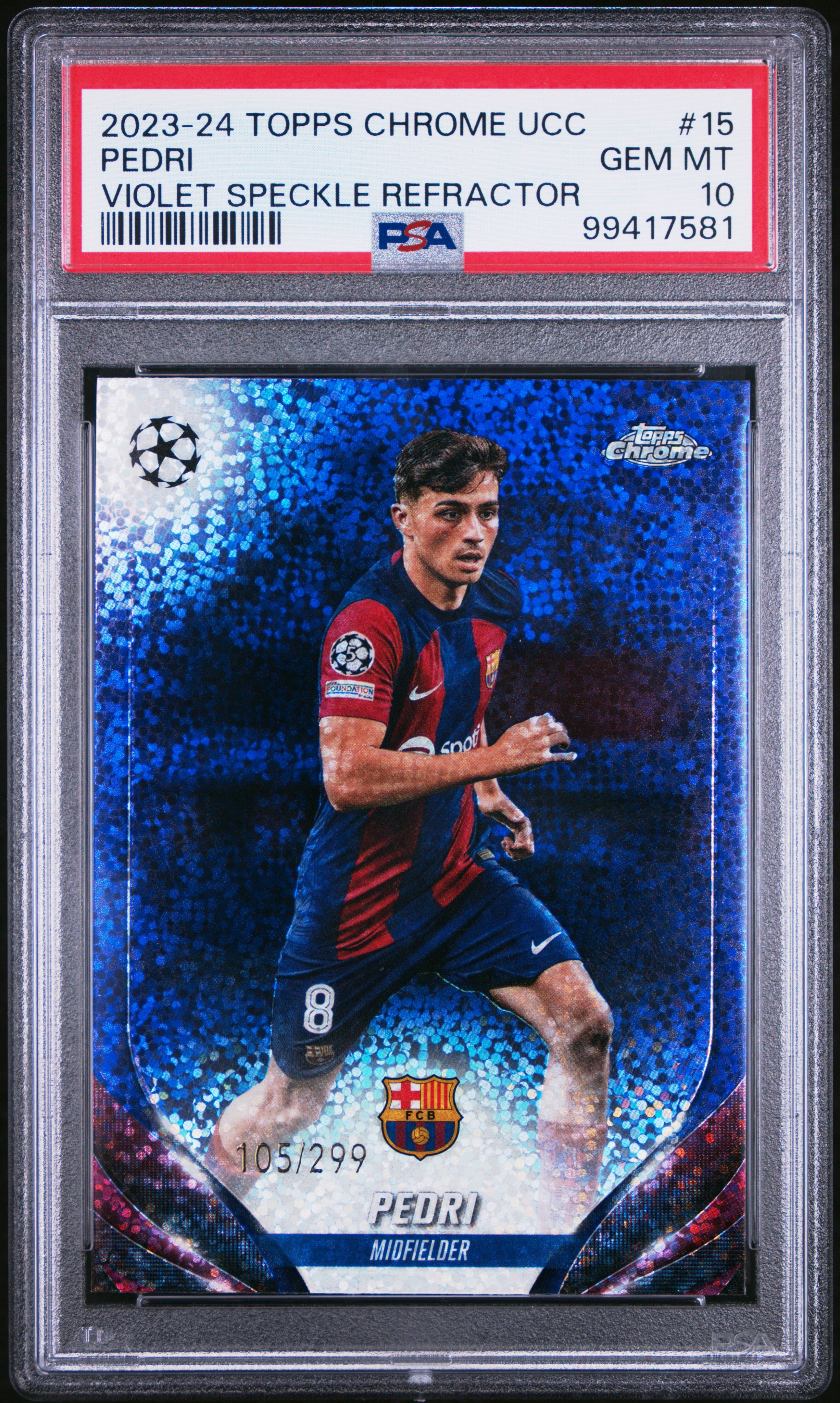 2023-24 Topps Chrome Uefa Club Competitions Pedri #15 (Violet Speckle Refractor) Gem Mt 10 front